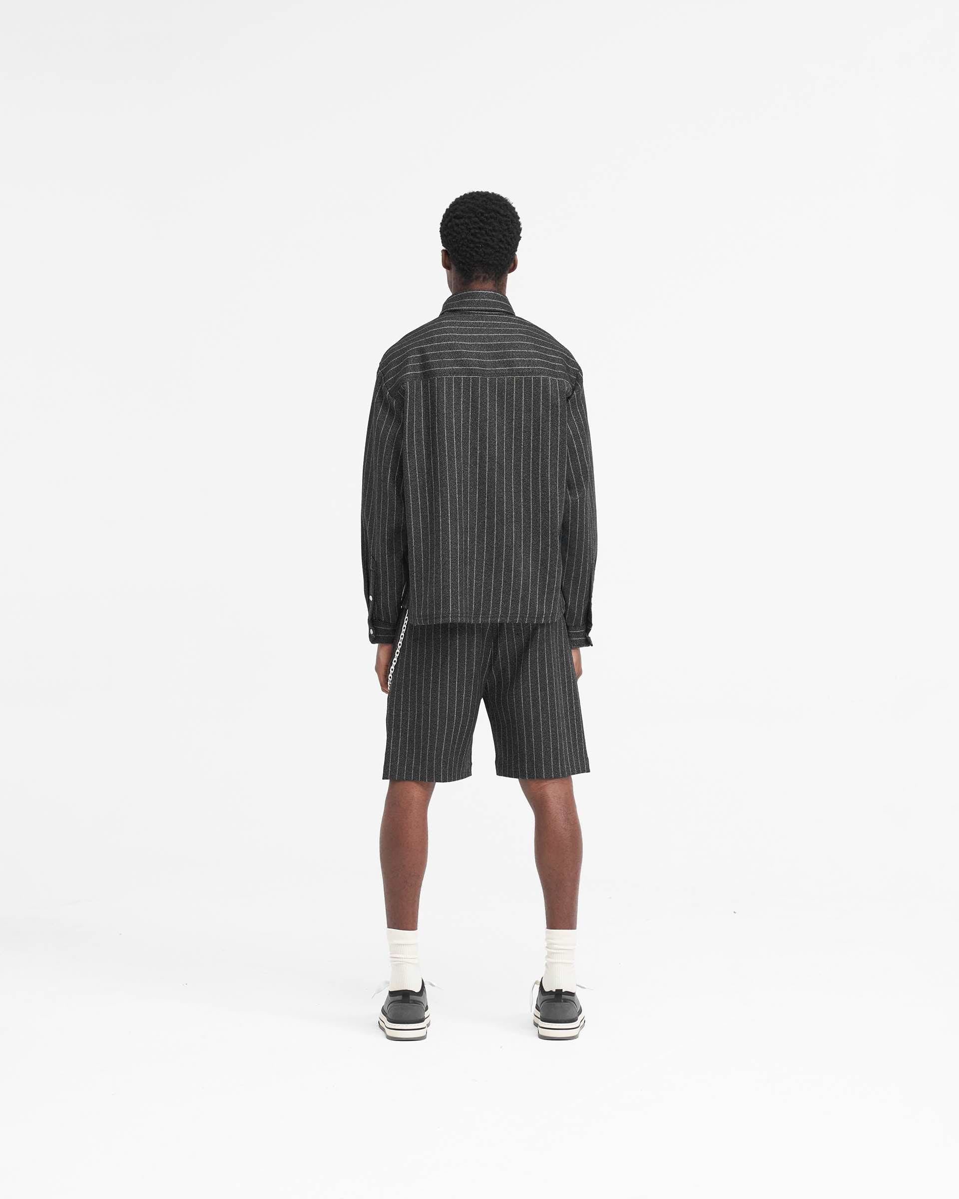 Cropped Dress Shirt - Schwarzer Nadelstreifen