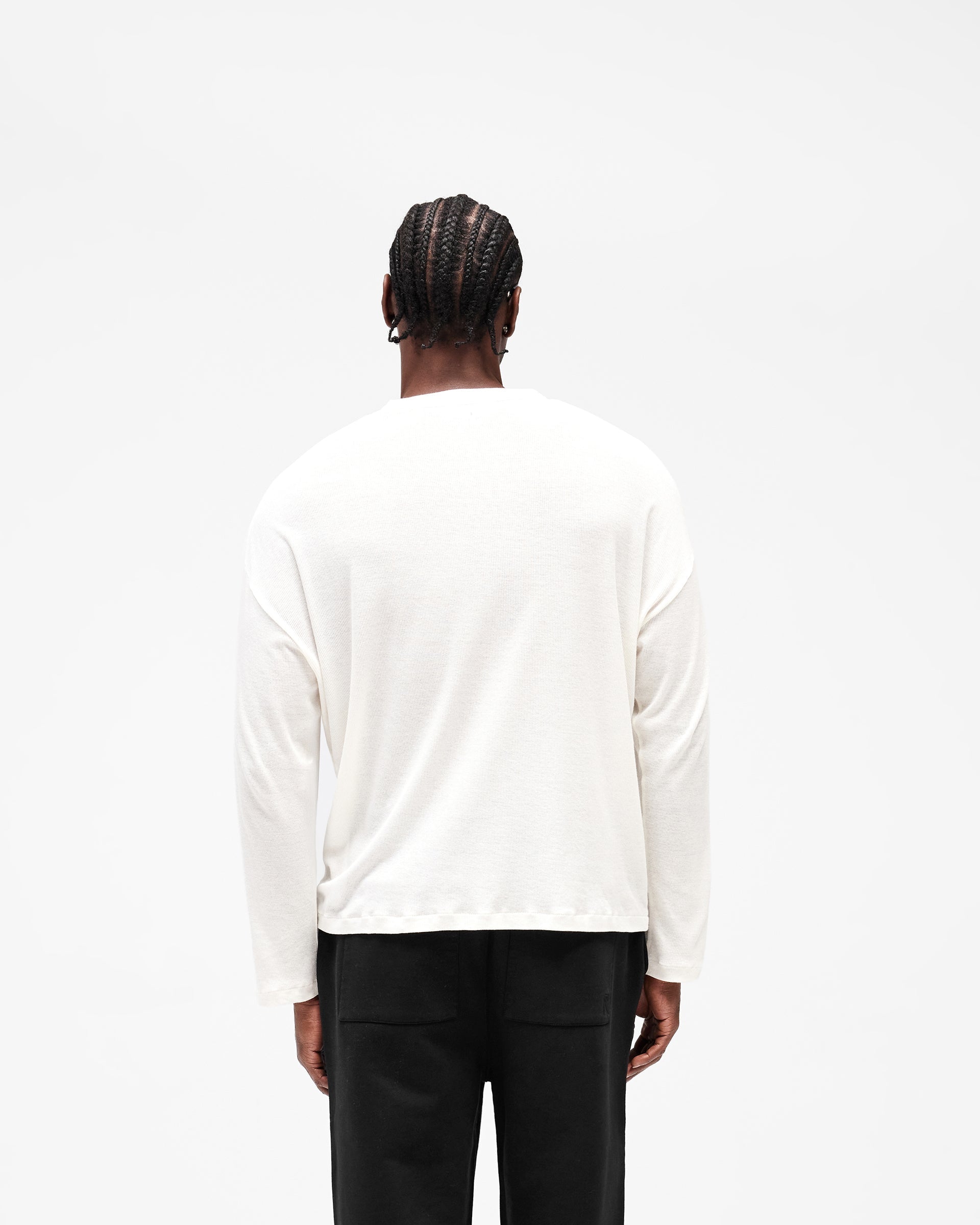 Initial Sheer Rib Long Sleeve T-Shirt - Flat White