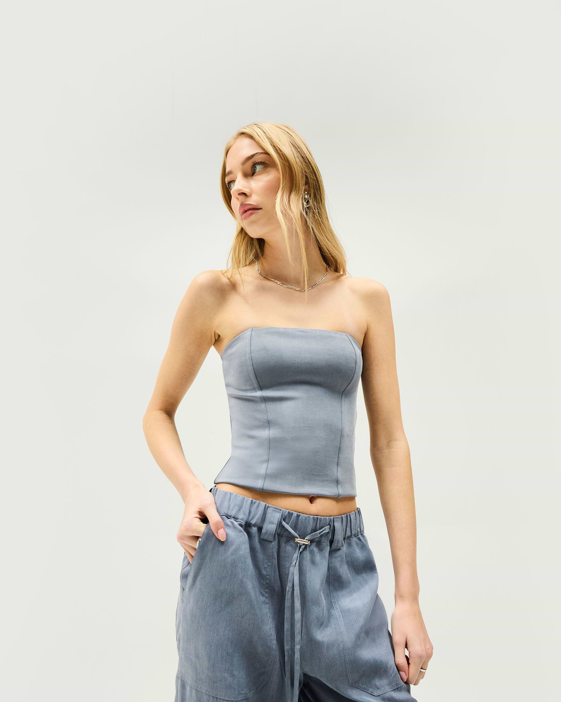 Elevate Strapless Top - Stahlblau