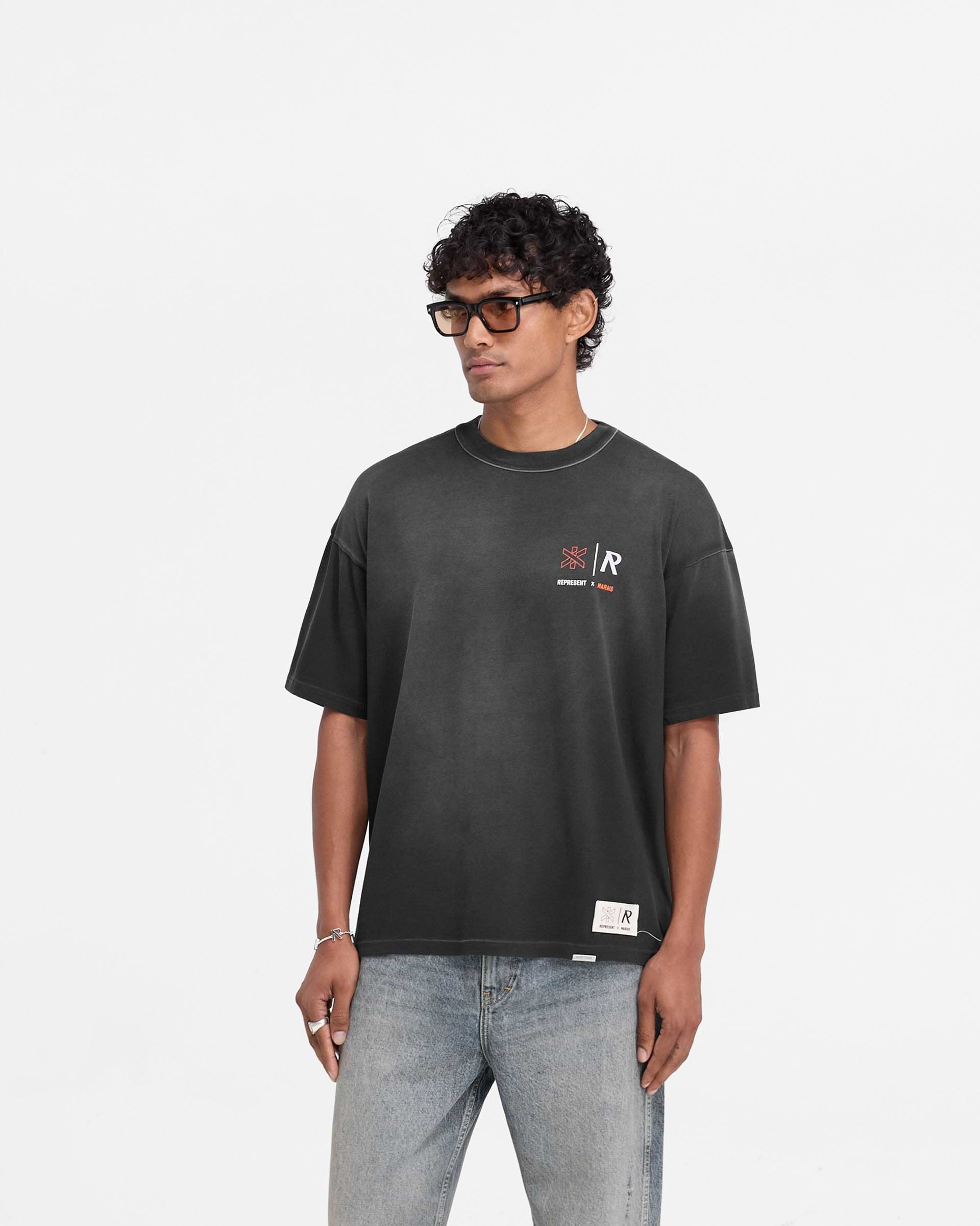 Represent X Marais Logo Lock Up T-Shirt - Noir Vieilli