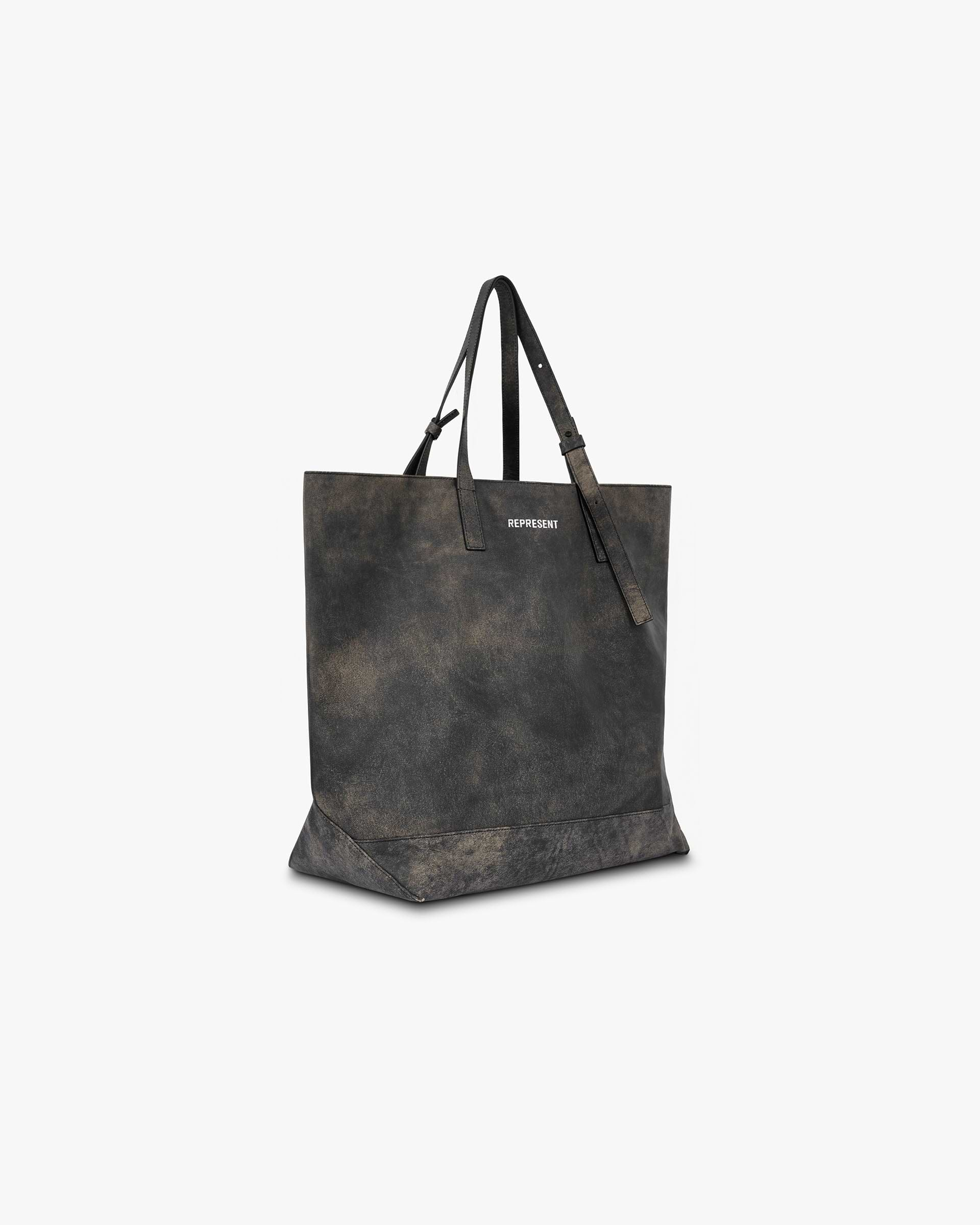 Distressed Leather Tote Bag - Marron