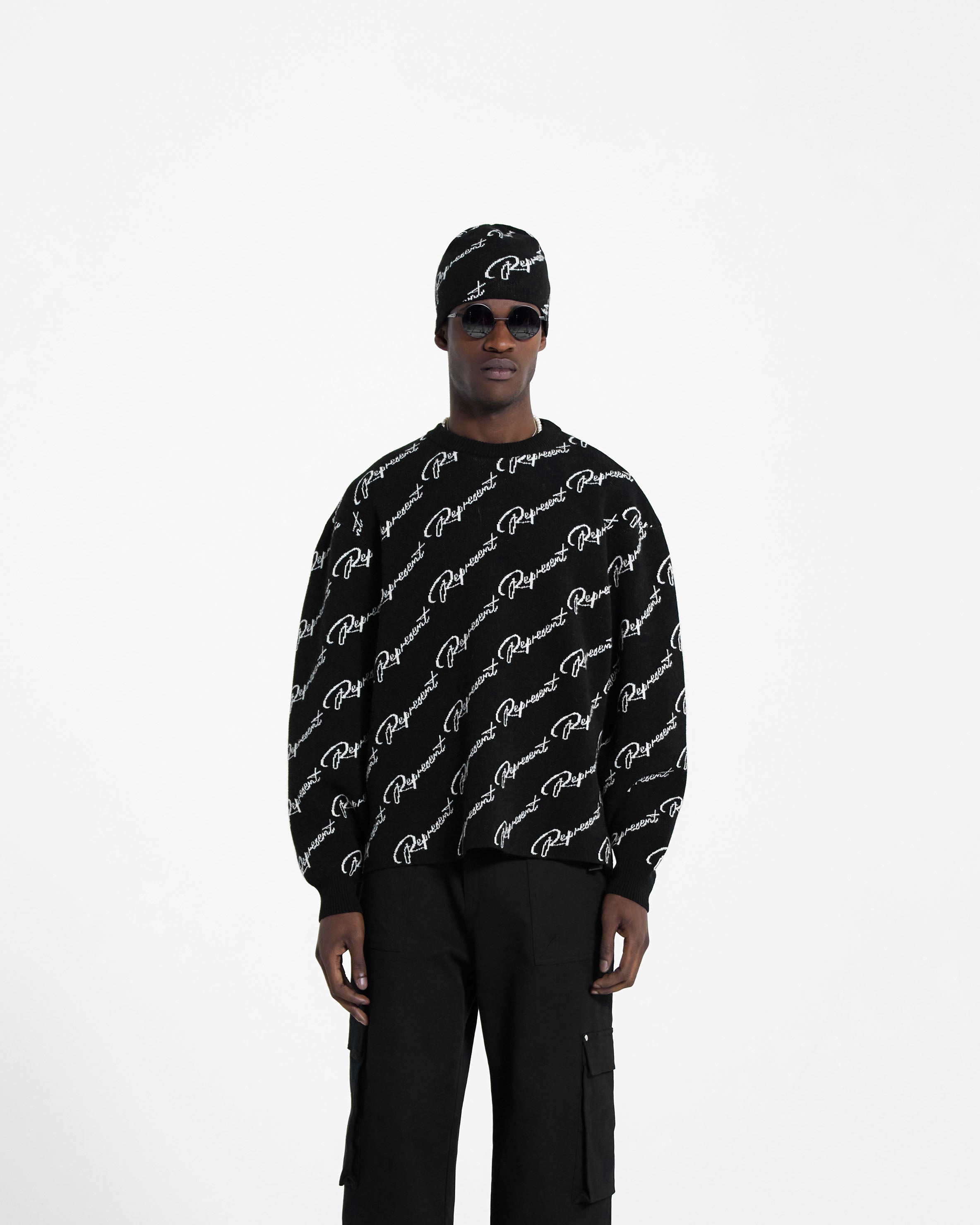 Represent Jacquard Sweater | Black Knitwear FW23 | Represent Clo