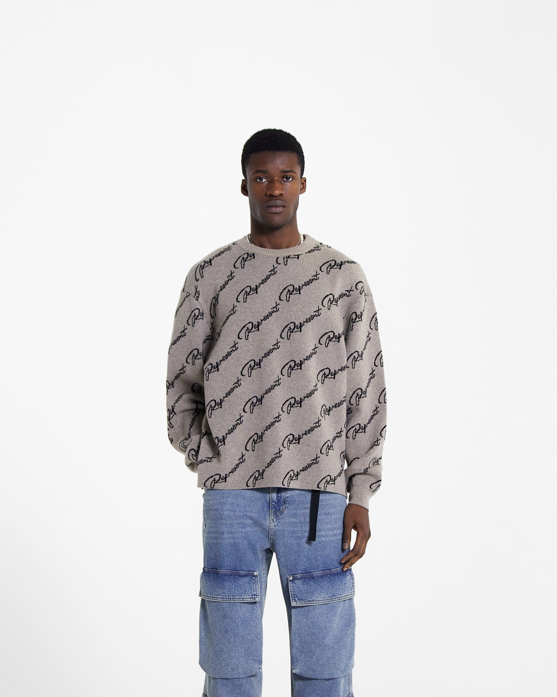 Brown Jacquard Sweater | REPRESENT CLO