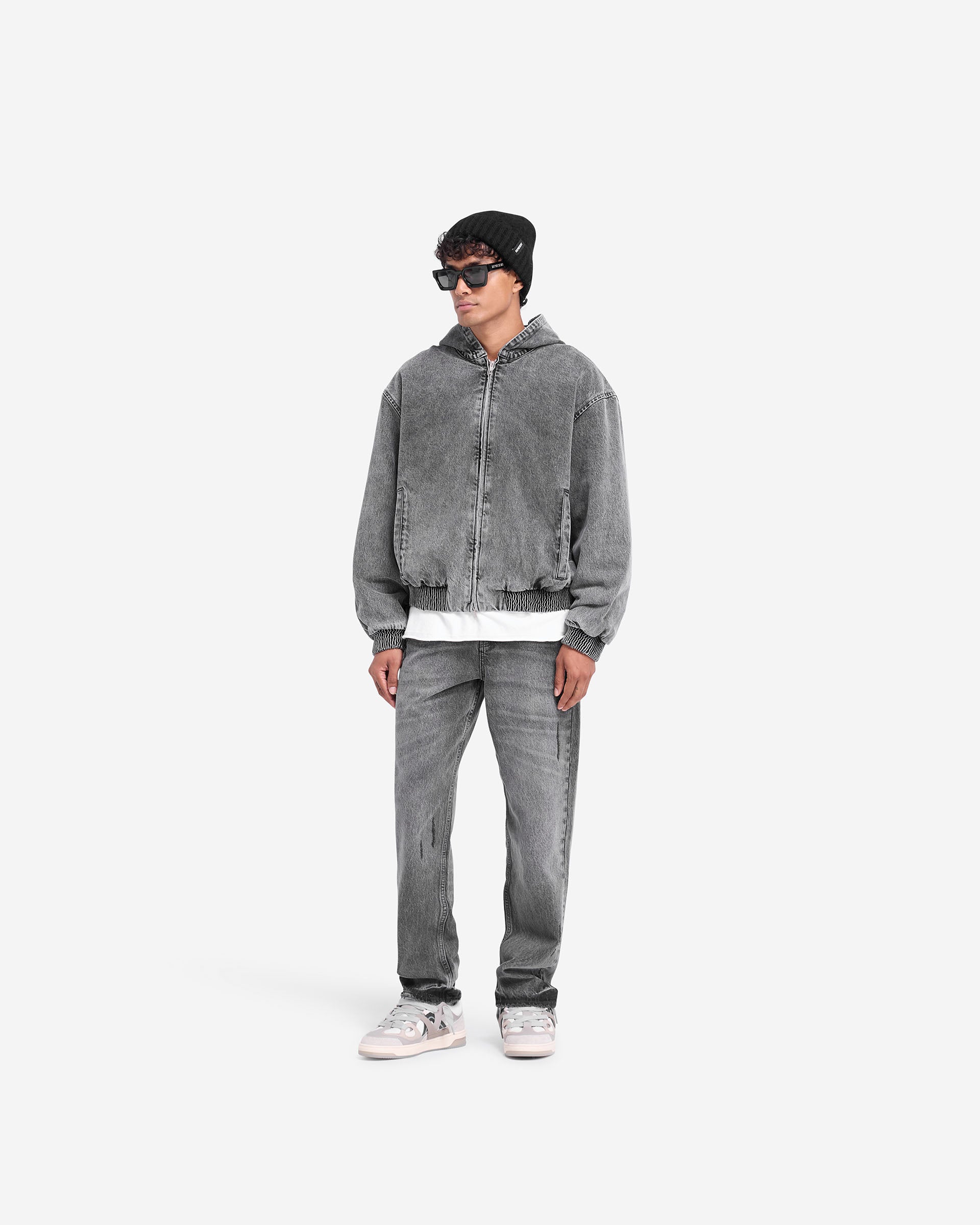 R5 Hooded Denim Bomber - Gris Charbon