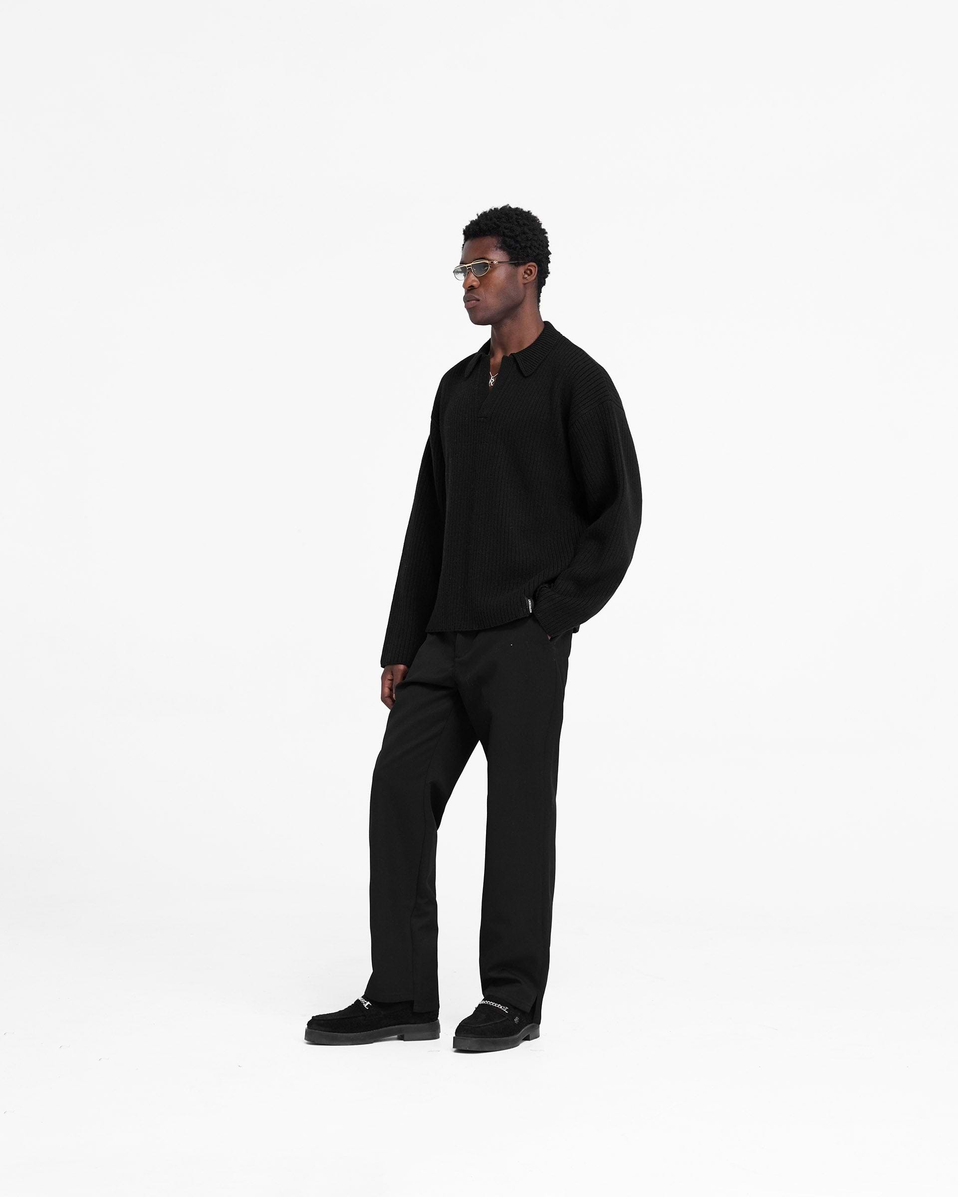 Ribbed Knit Polo - Noir Jet