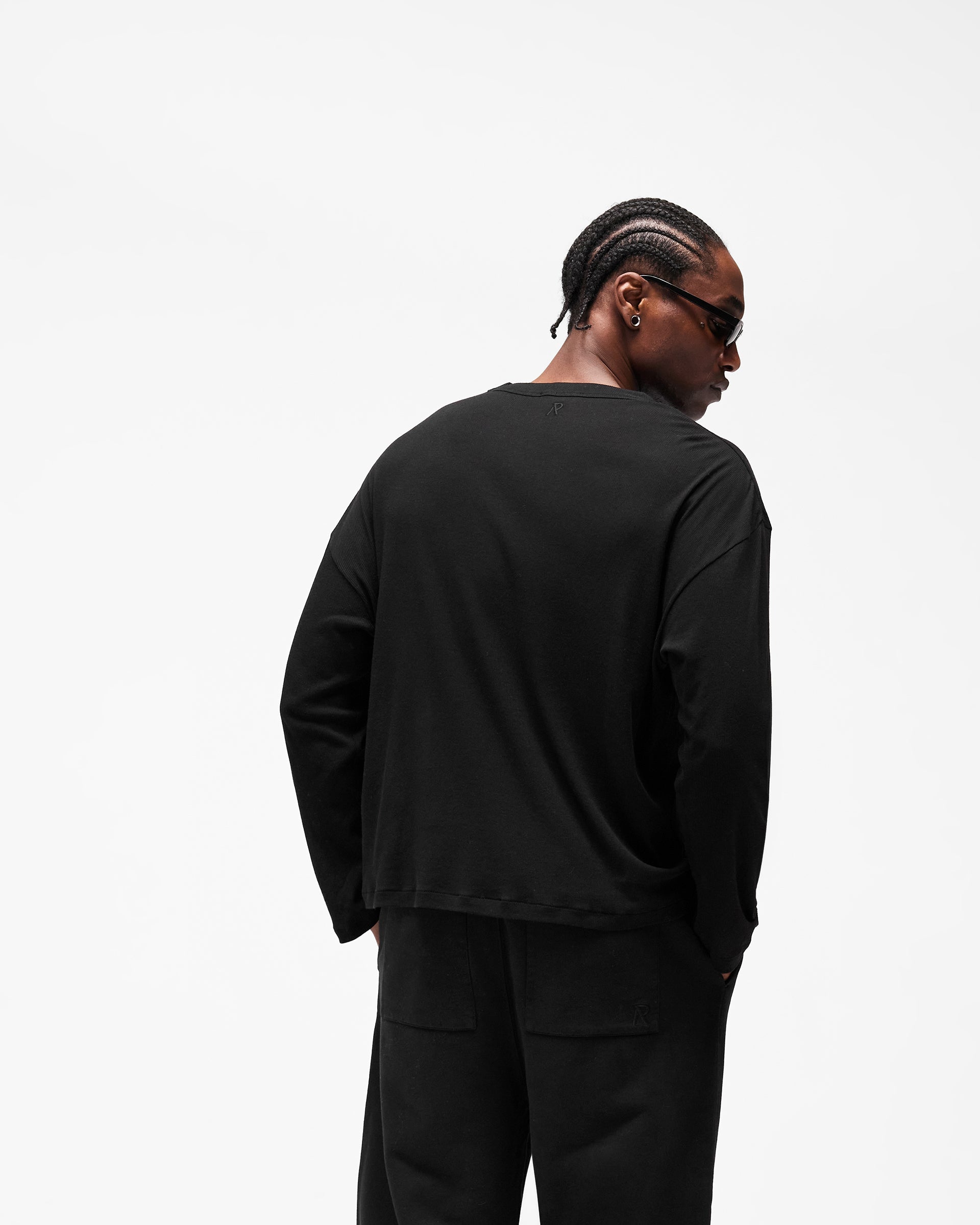 Initial Sheer Rib Long Sleeve T-Shirt - Jet Black