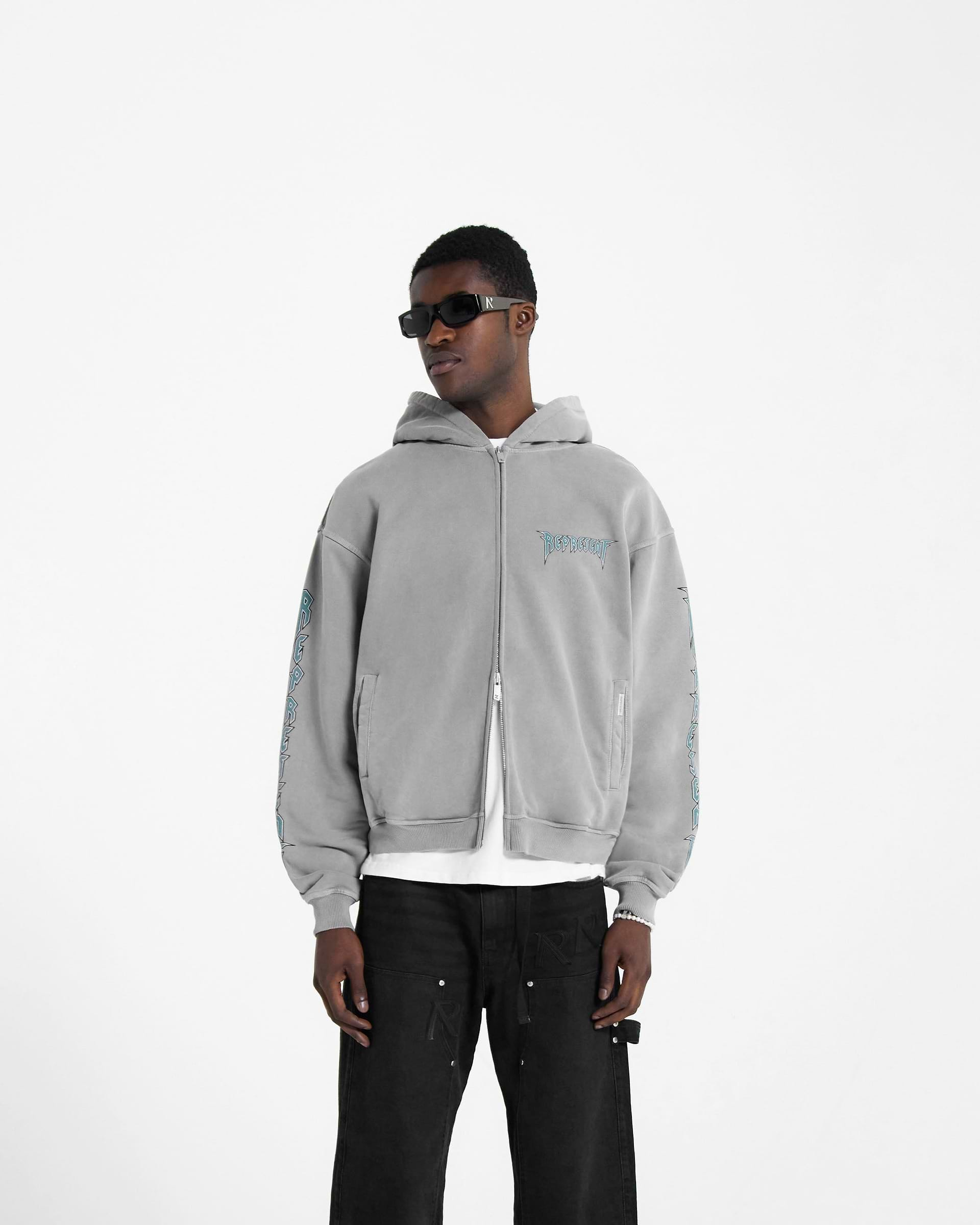 Rock Logo Zip Up Hoodie - Ultimatives Grau