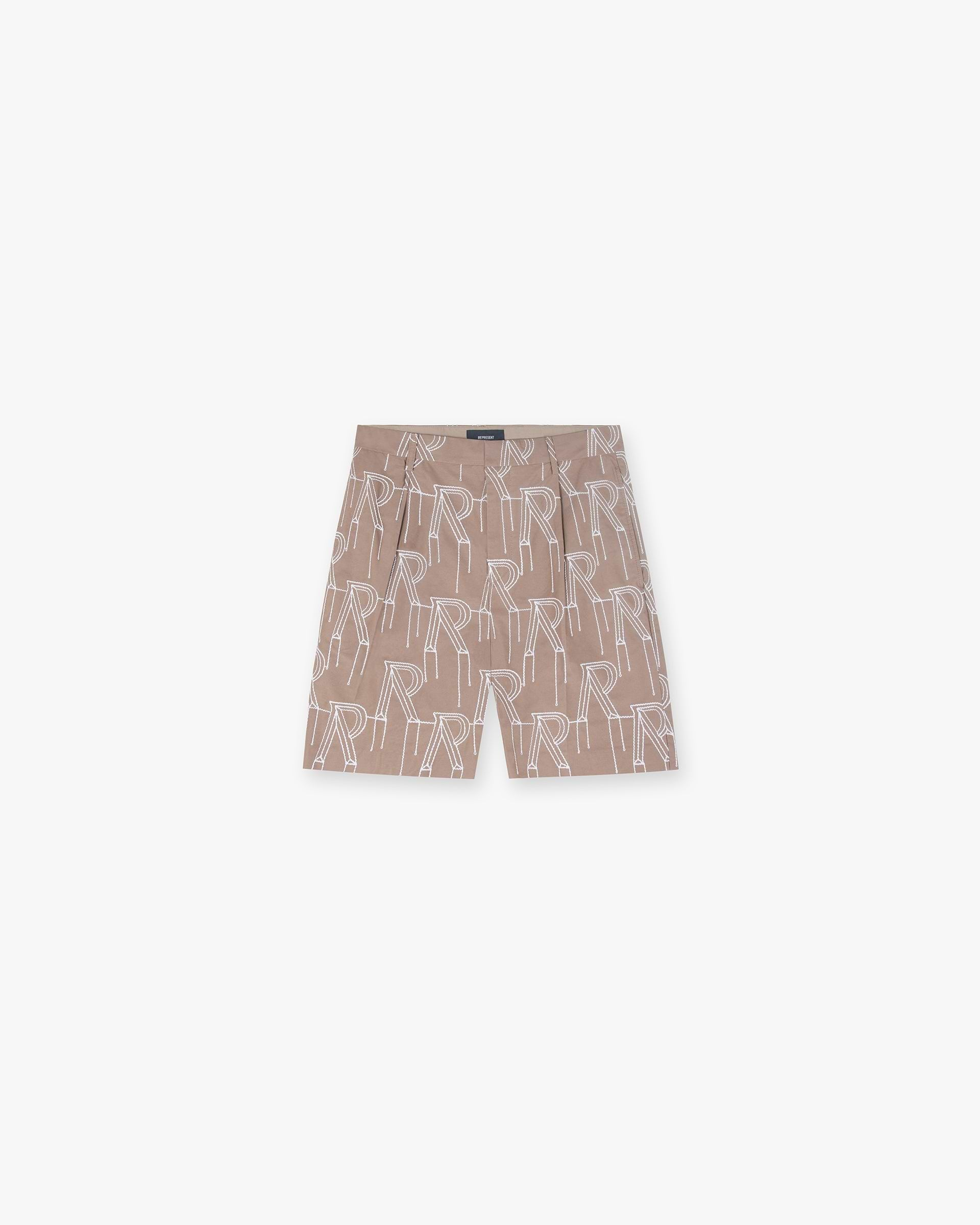 Short ajusté avec initiale brodée - Taupe délavé