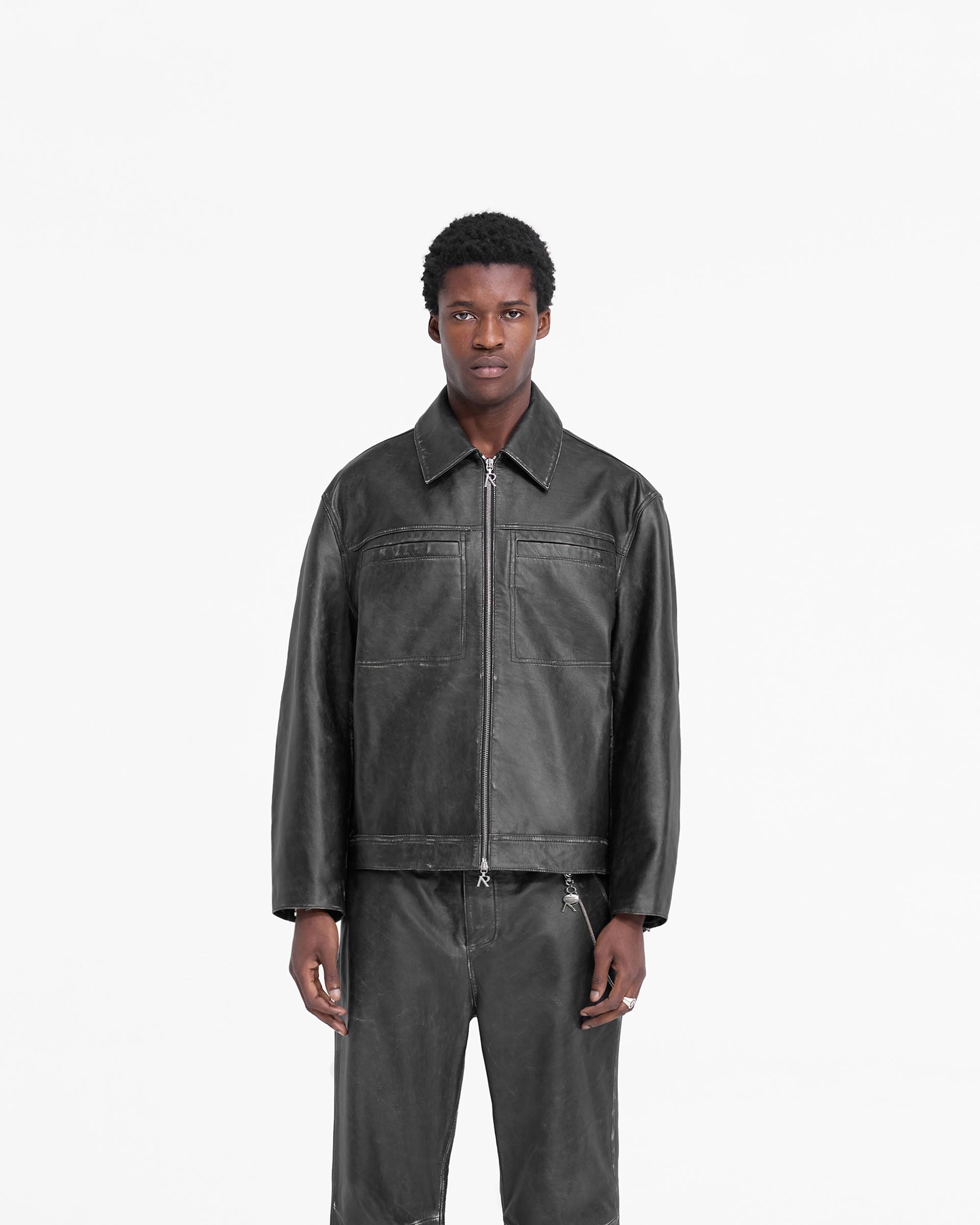 Distressed Leather Smart Jacket - Schwarz