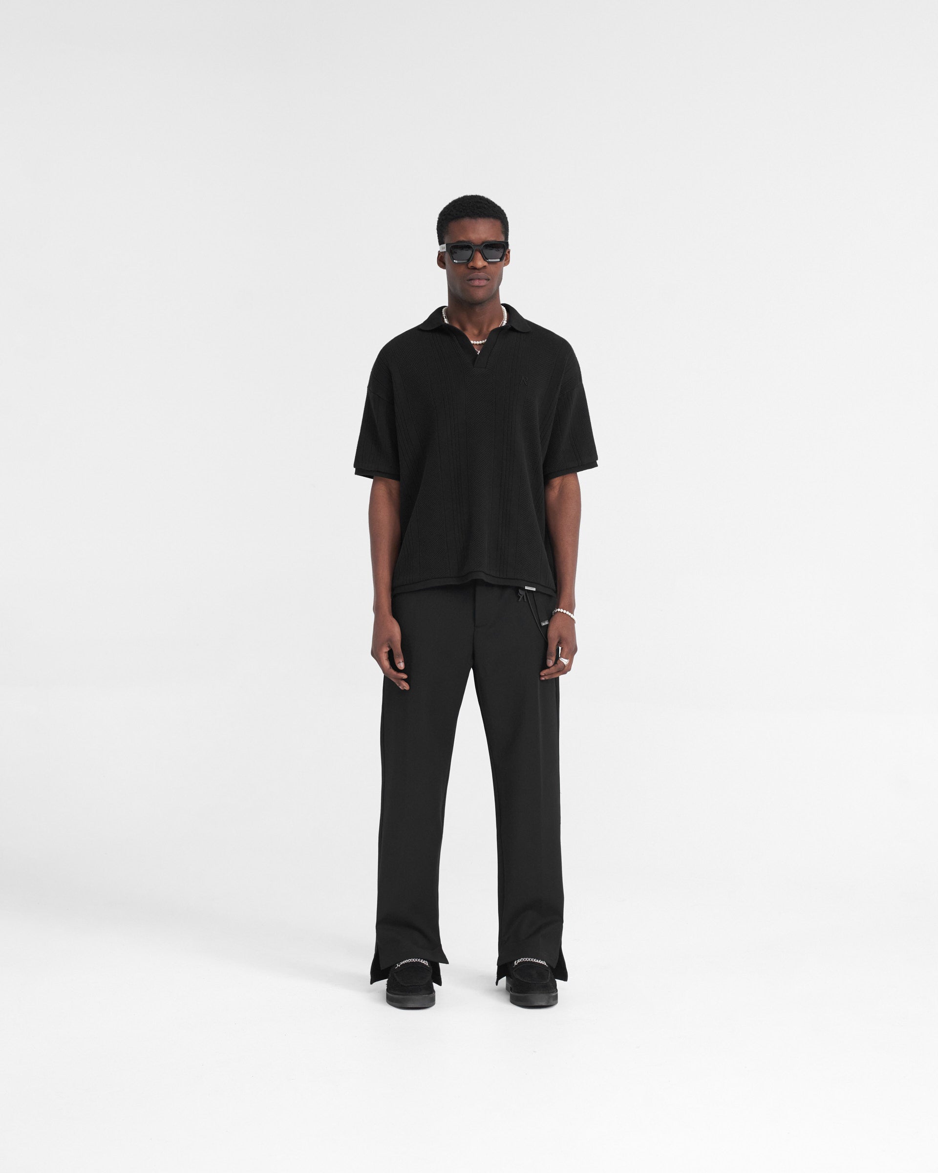 Open Stitch Polo - Schwarz