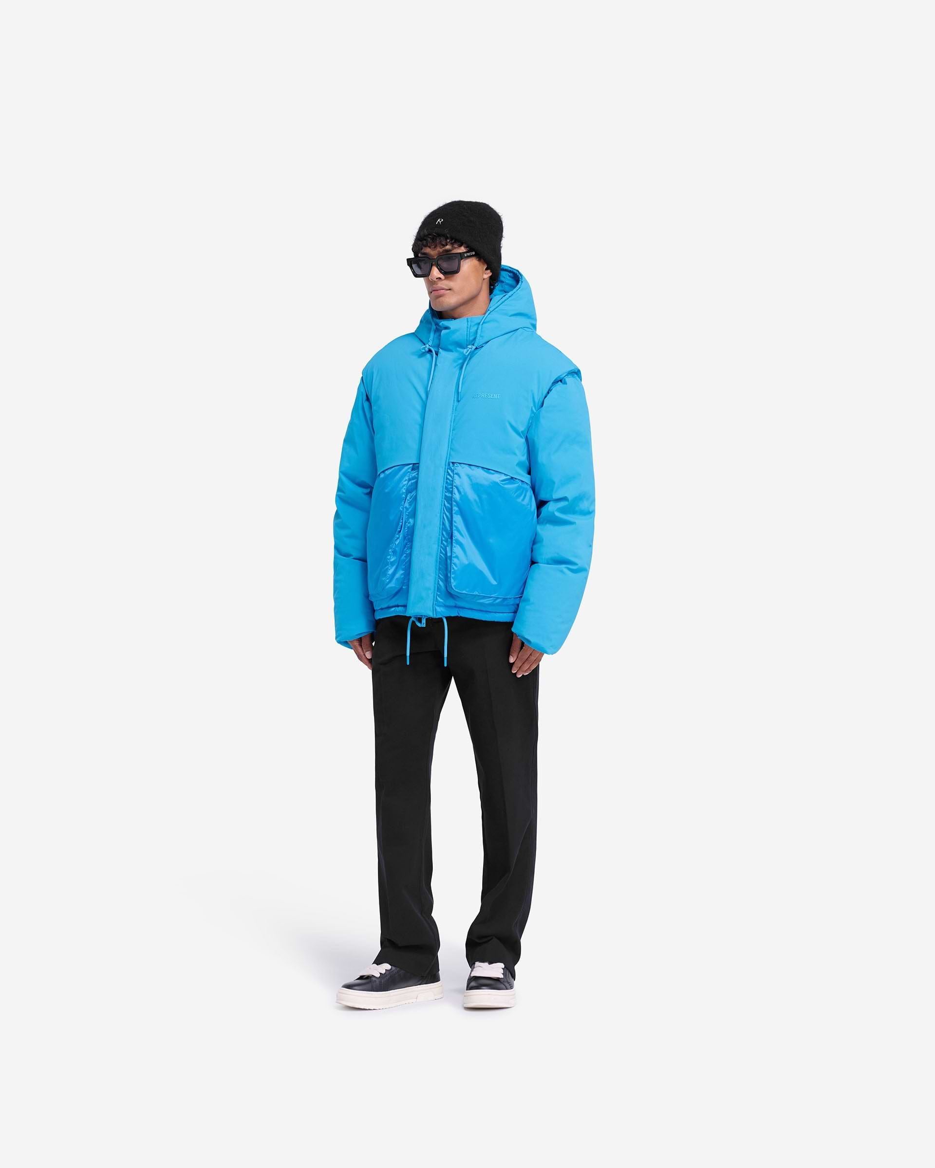 Layered Hooded Puffer - Bleu Électrique