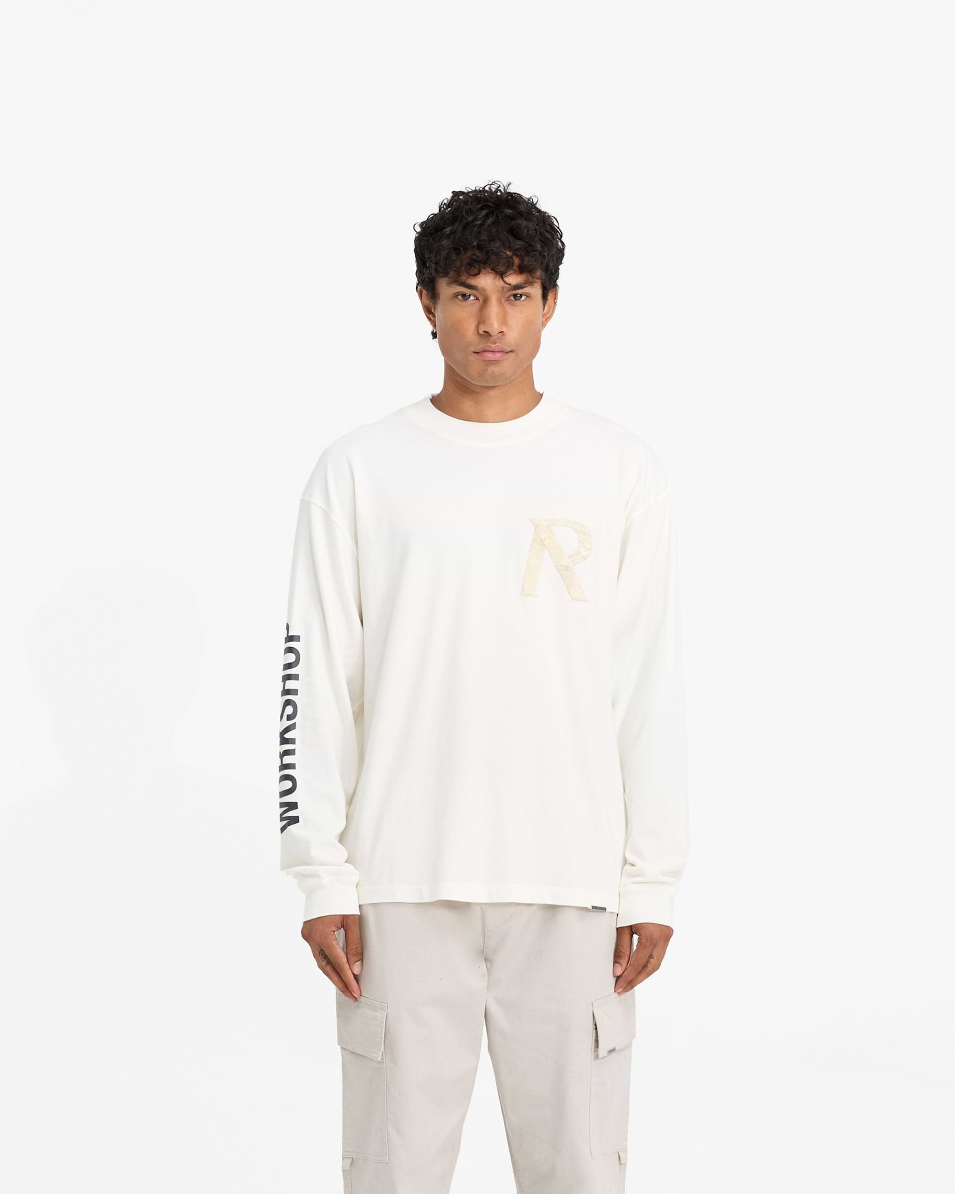 Masking Tape Initial Long Sleeve T-Shirt - Blanc Cassé