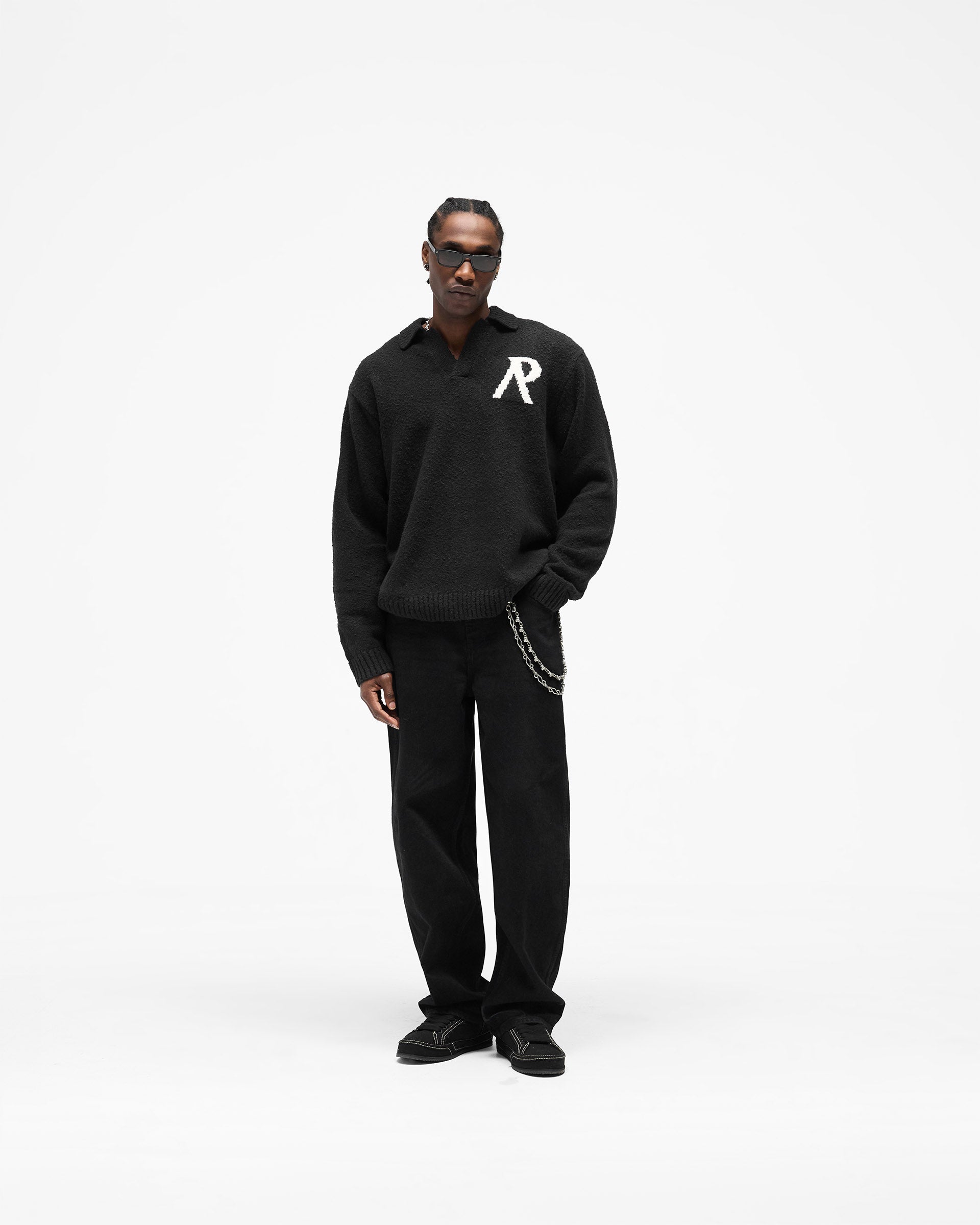 Knitted Boucle Polo - Jet Black