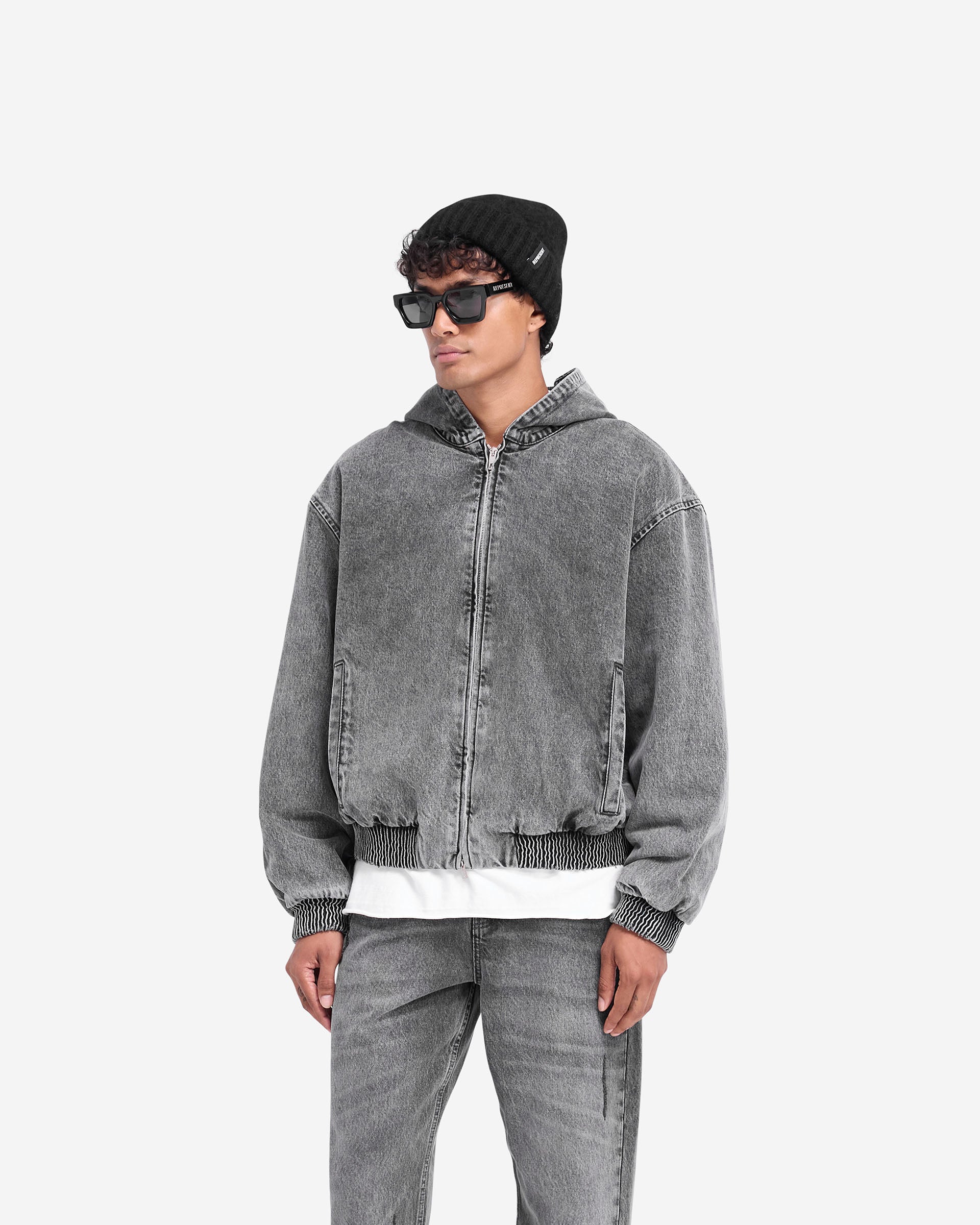 R5 Hooded Denim Bomber - Gris Charbon