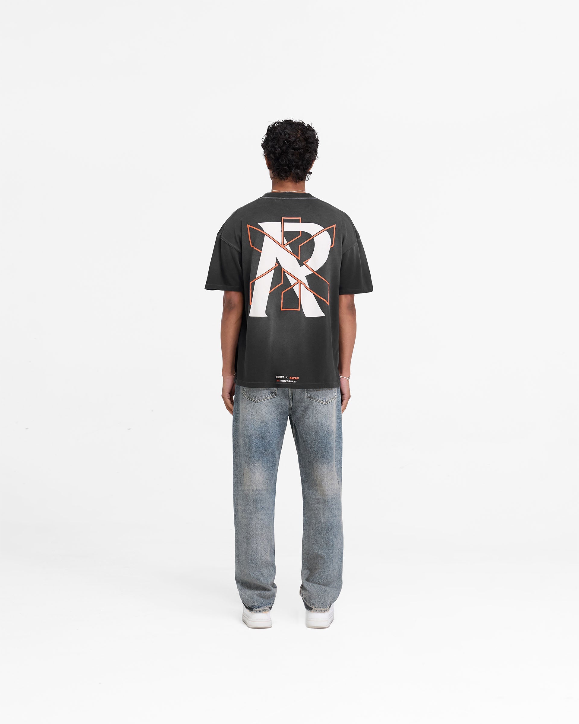 Represent X Marais Logo Lock Up T-Shirt - Gealtert Schwarz