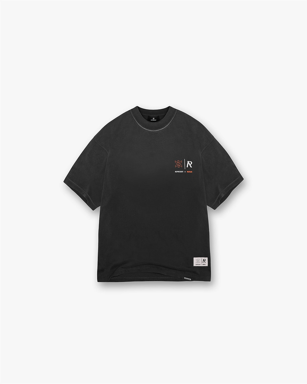 Represent X Marais Logo Lock Up T-Shirt - Gealtert Schwarz