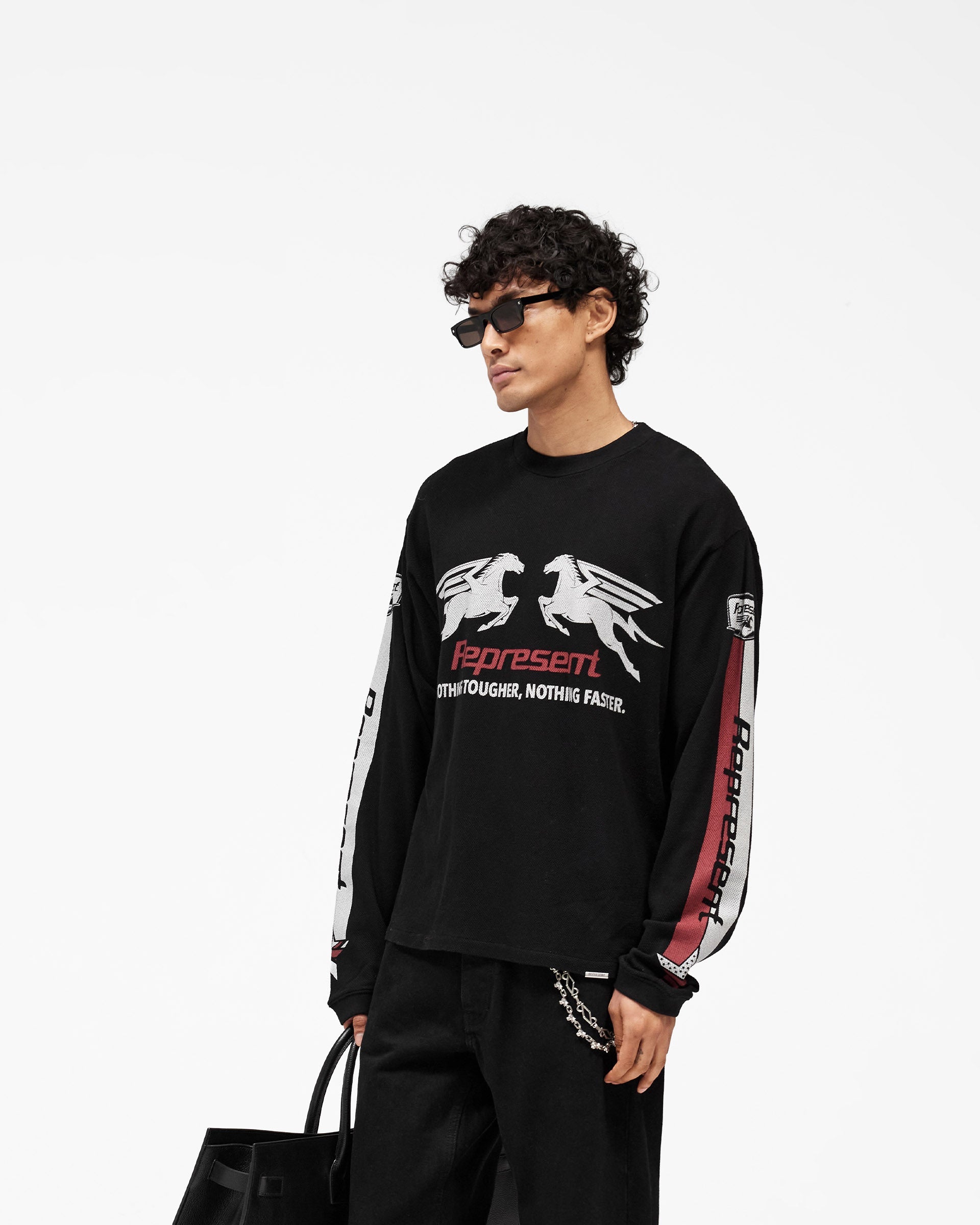 Mesh Pegasus Long Sleeve T-Shirt - Jet Black