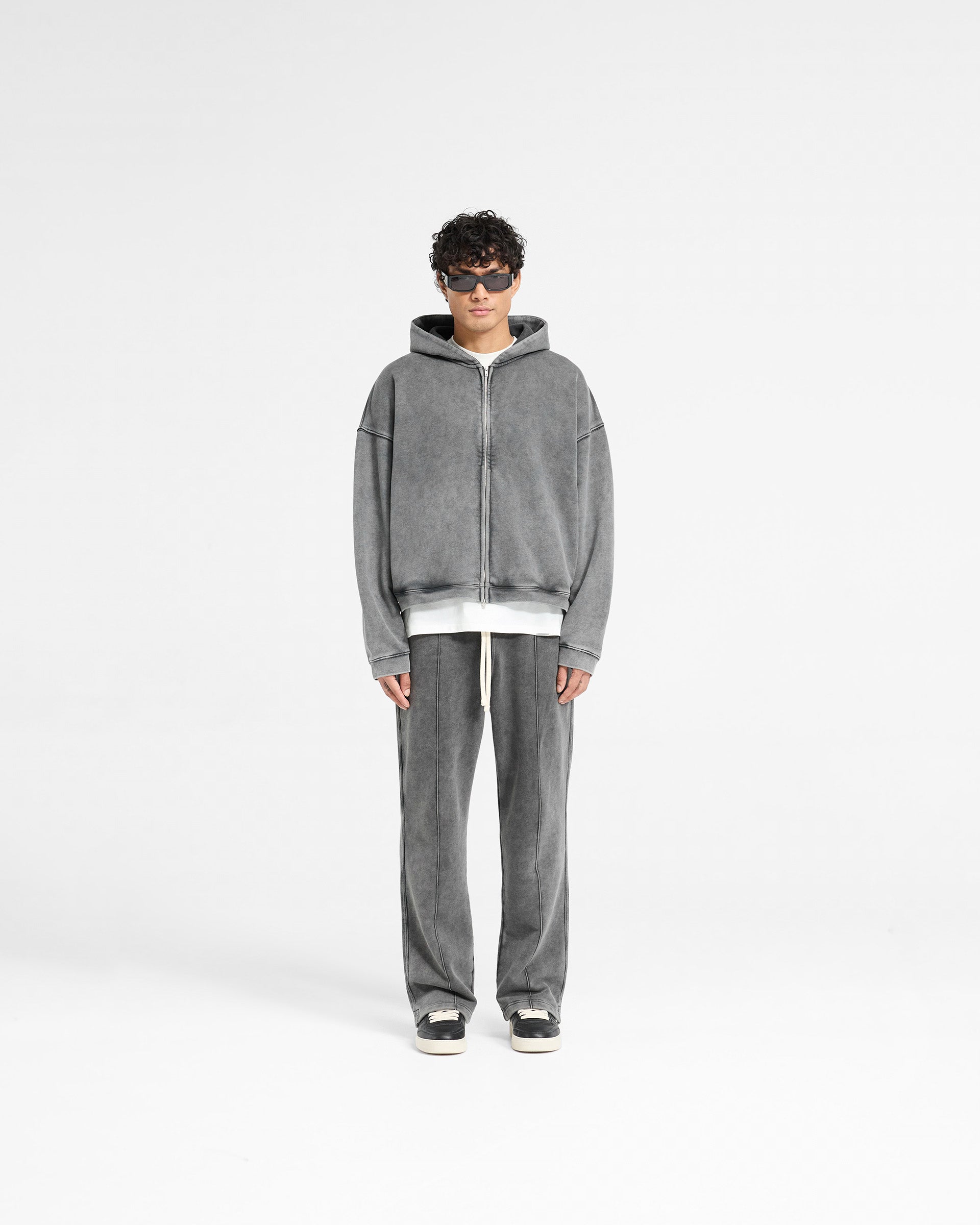 Initial Boxy Zip Through Hoodie - Vintage Grey