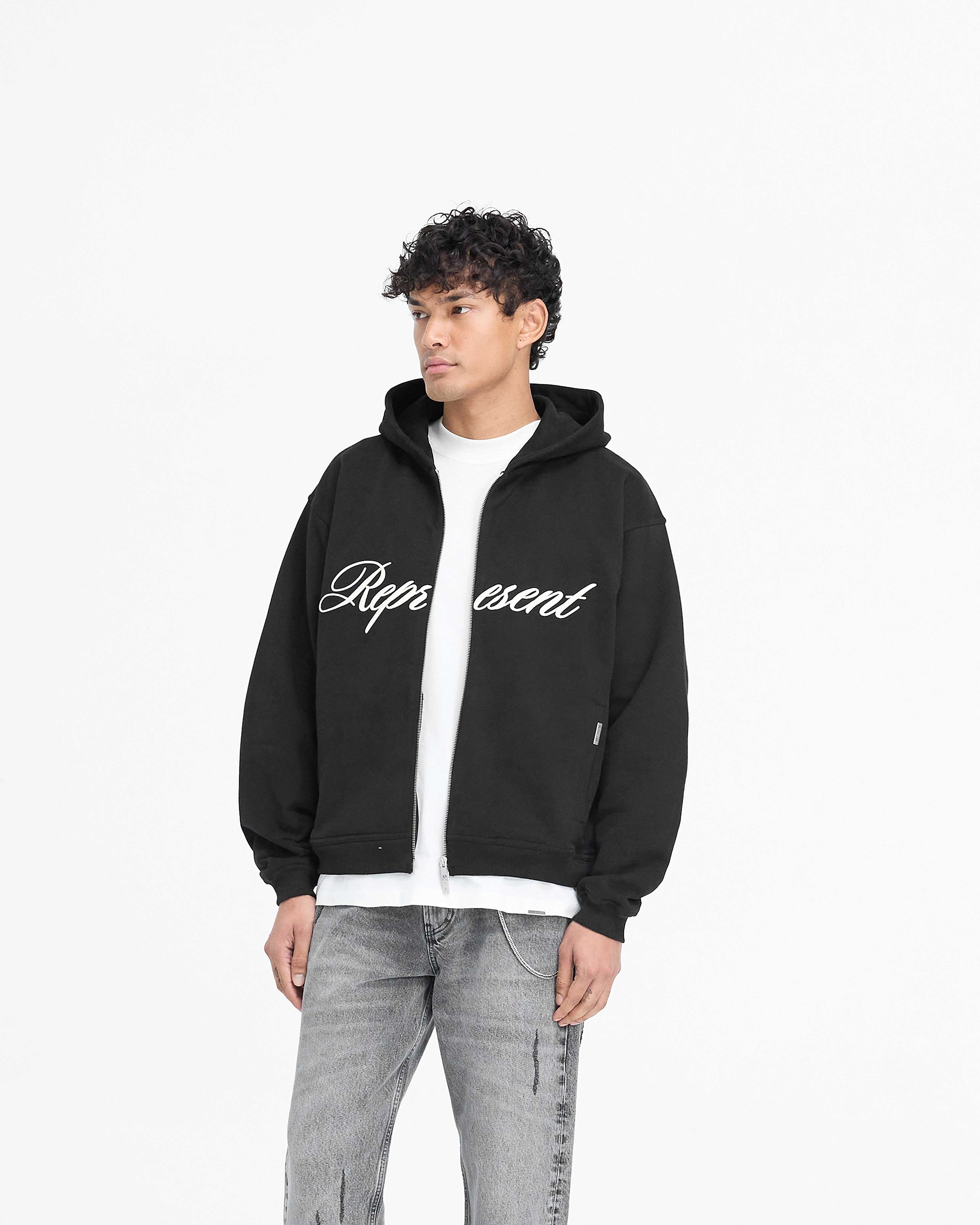 Script Logo Zip Hoodie - Schwarz