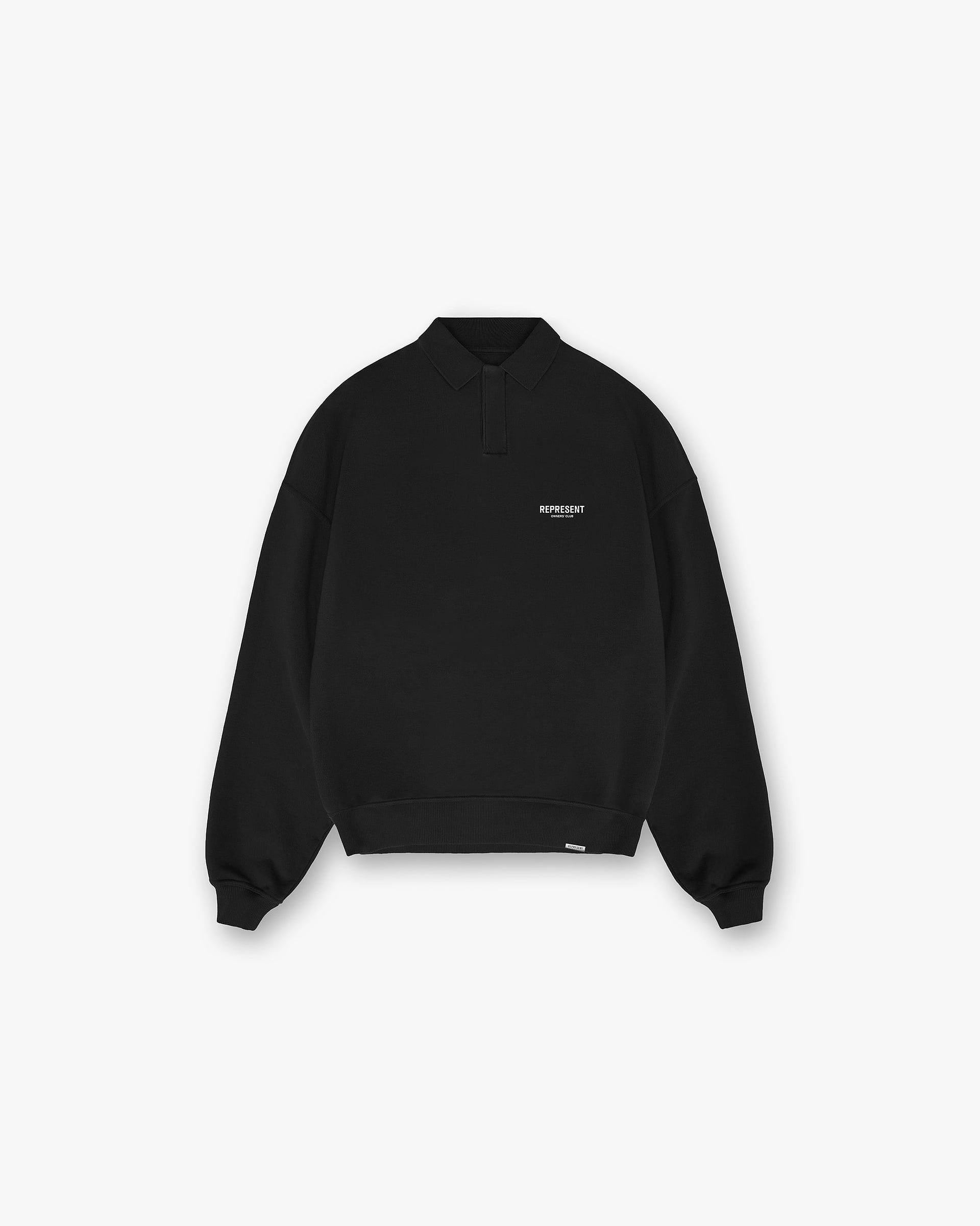 Represent Owners Club Long Sleeve Polo Sweater | Black Sweaters Owners Club | Represent Clo