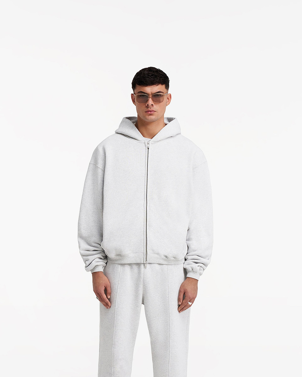 Grey Marl Zip Up Regular Fit Hoodie