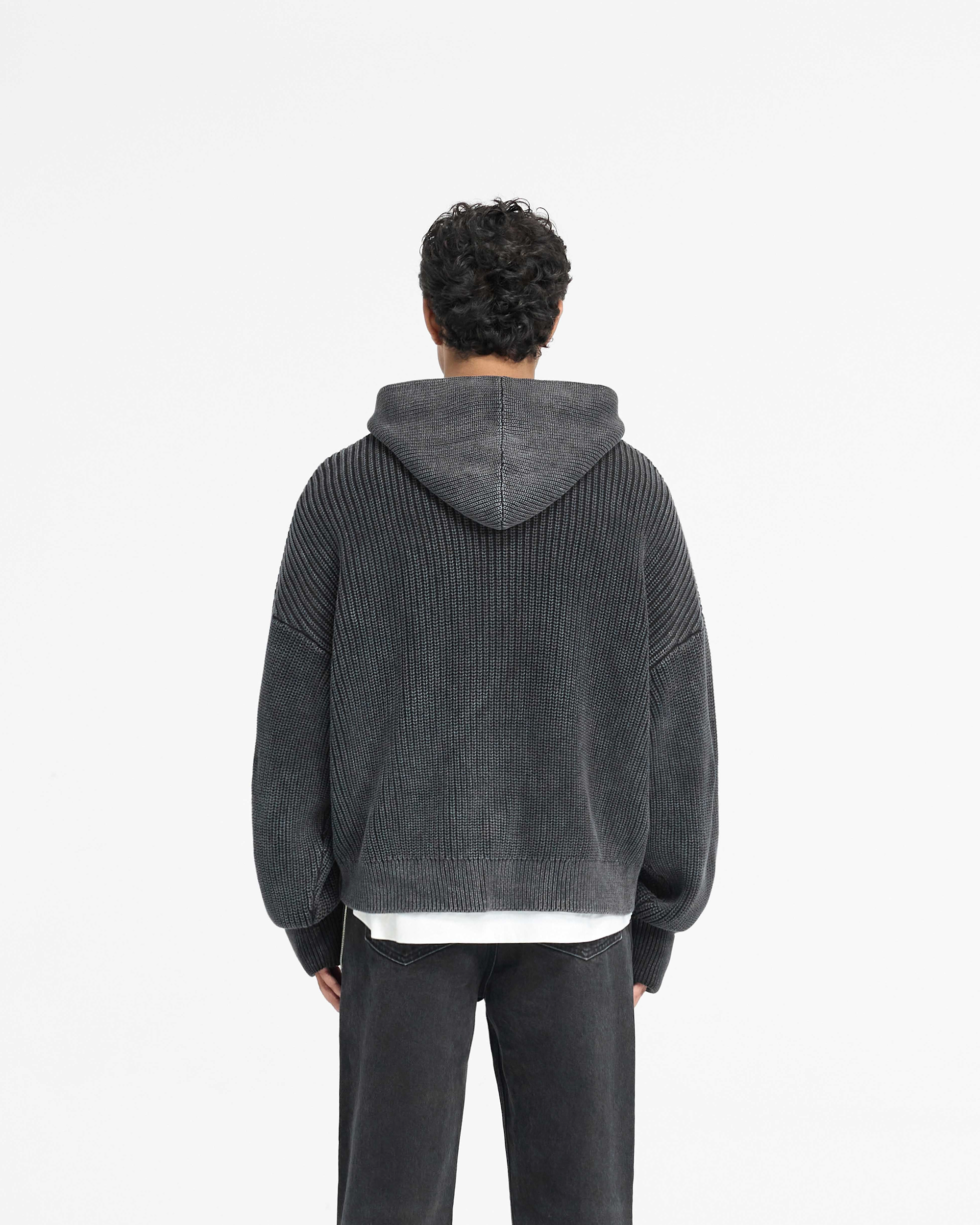 Ribbed Zip Through Hoodie - Jettschwarz