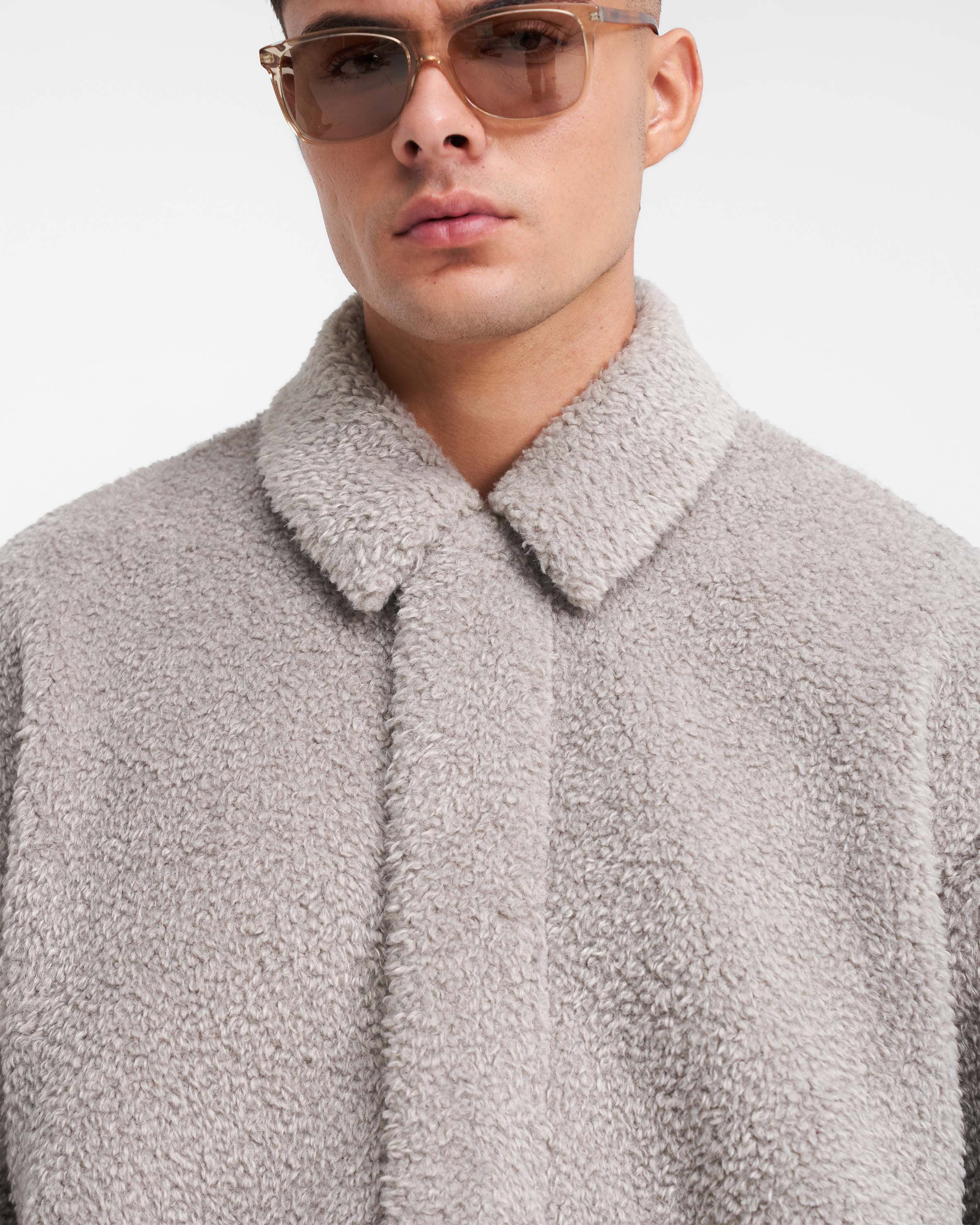 Chemise à ourlet dégagé en peau de mouton - Gris glace