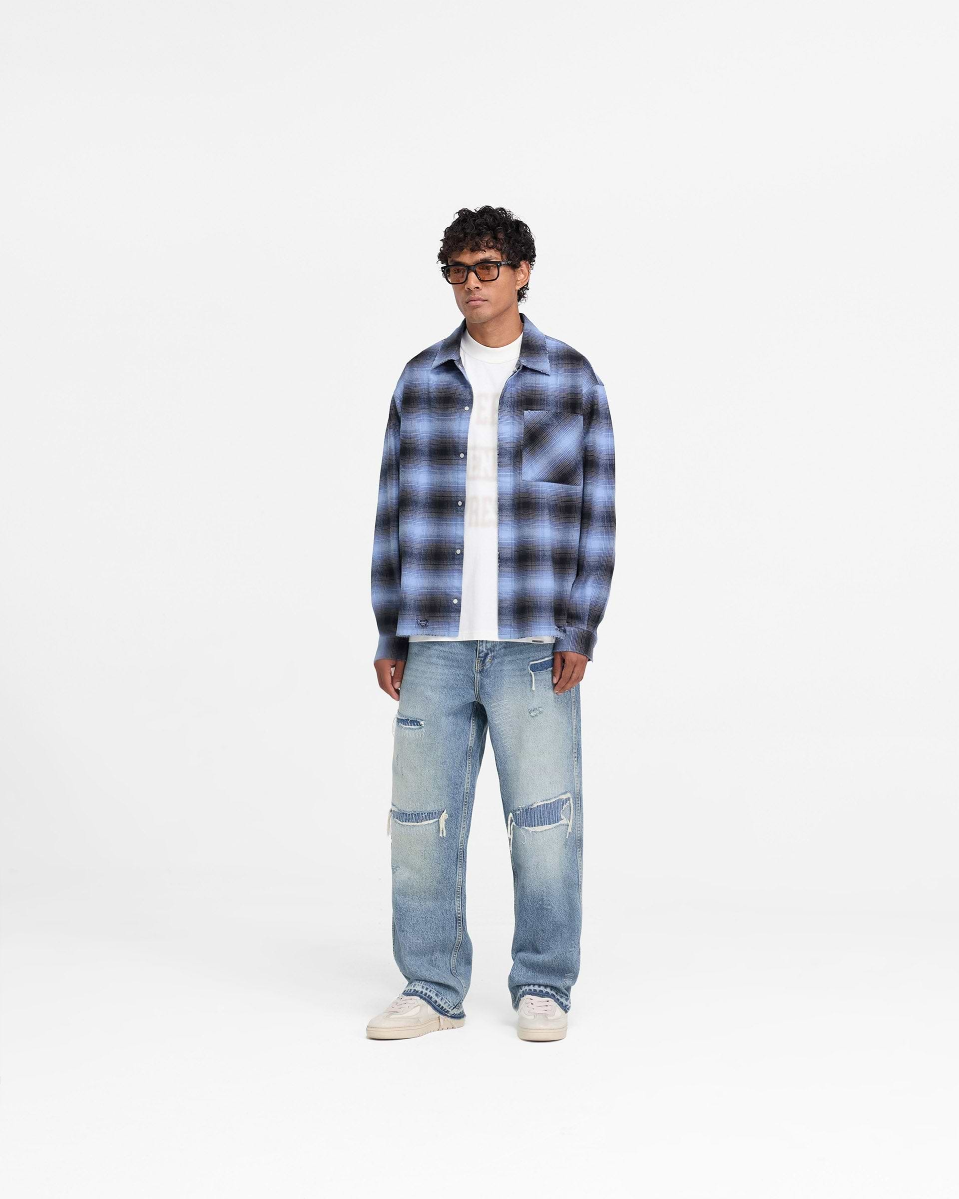 Represent X End Distressed Flannel Shirt - Bleu