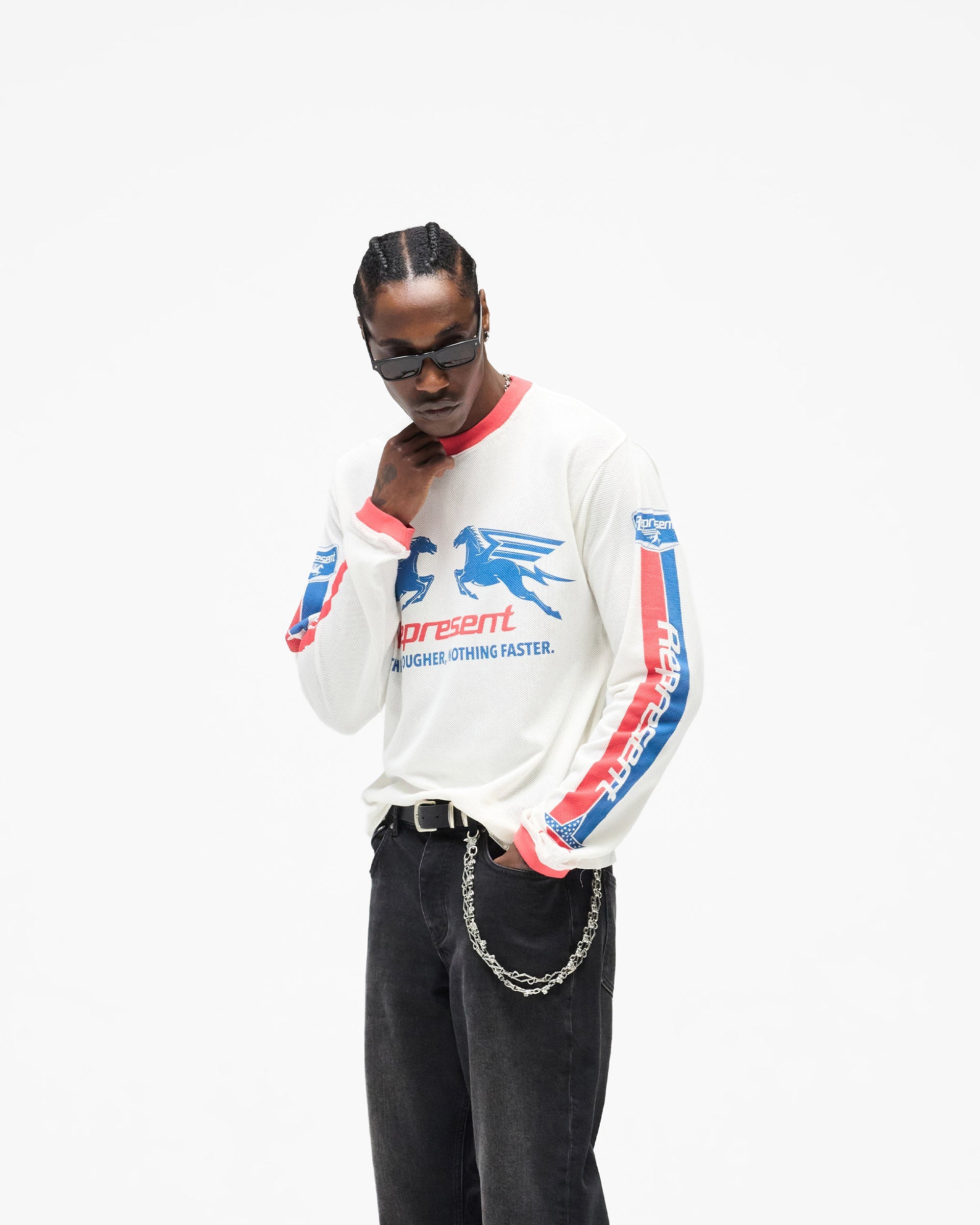 Mesh Pegasus Long Sleeve T-Shirt - Flat White