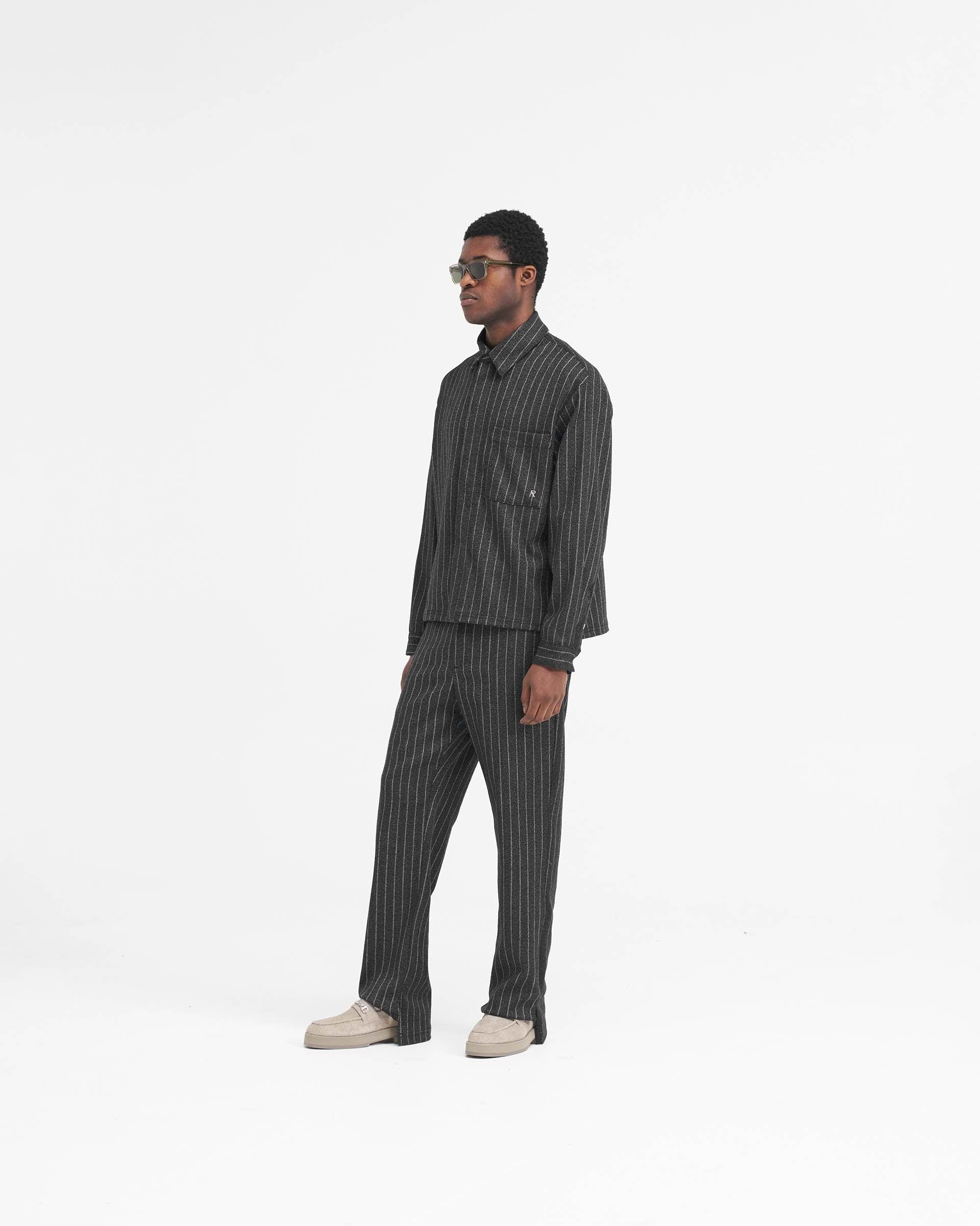 Cropped Dress Shirt - Schwarzer Nadelstreifen