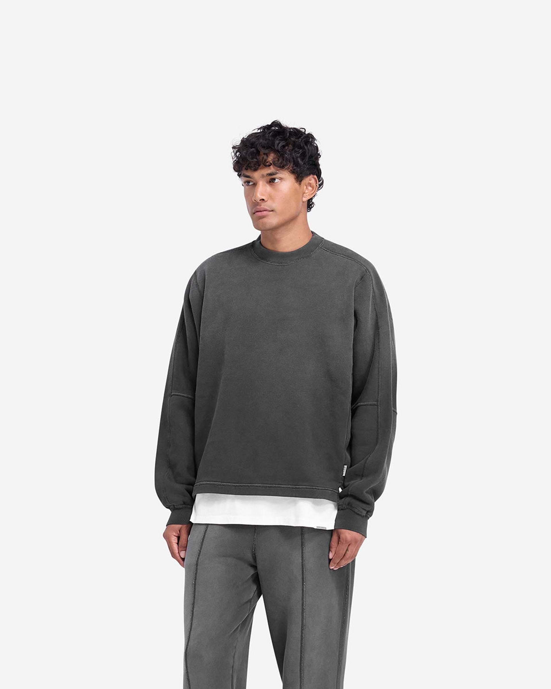 Stepped Hem Sweatshirt - Noir Taché