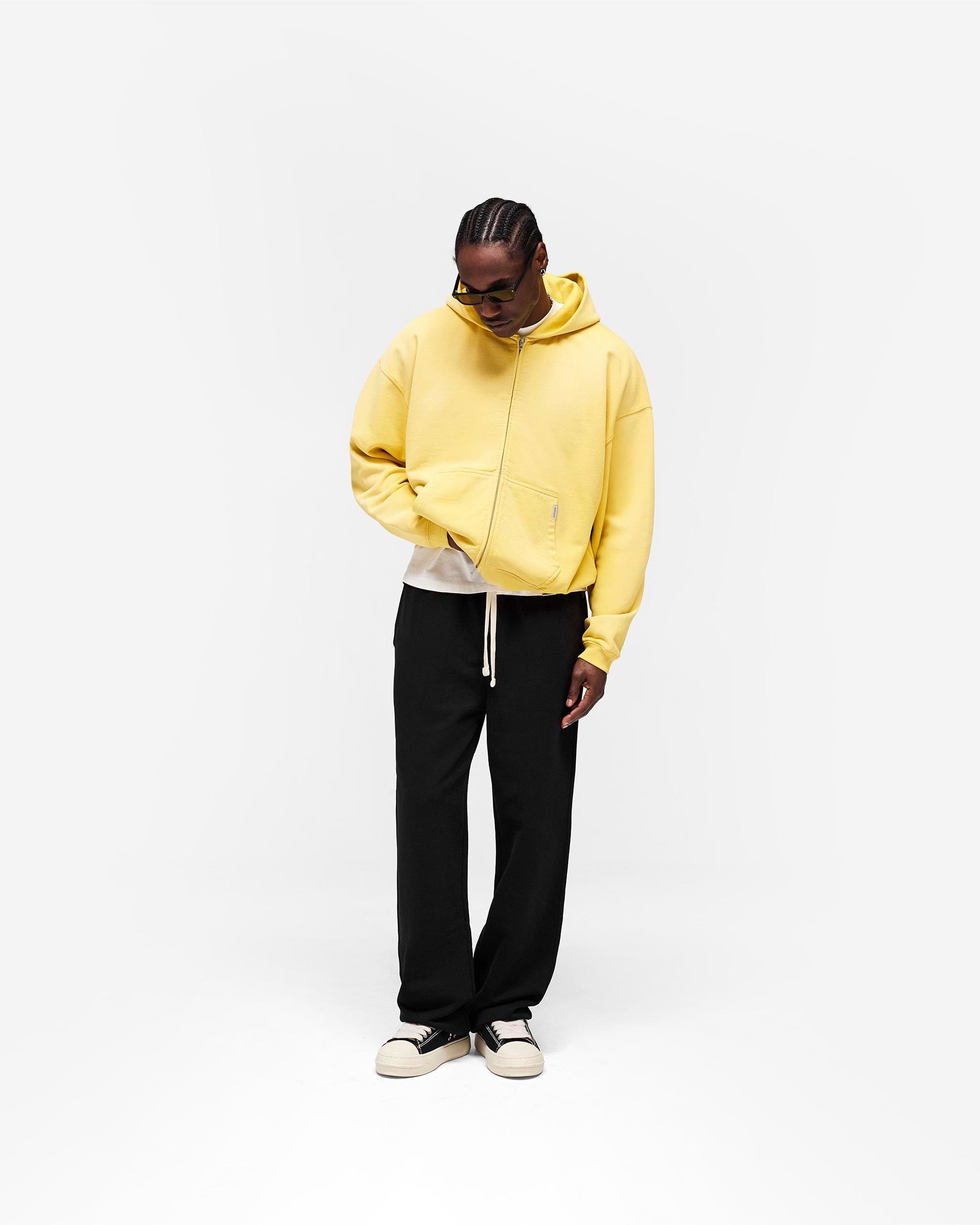 Initial Boxy Zip Through Hoodie - Canary Yellow
