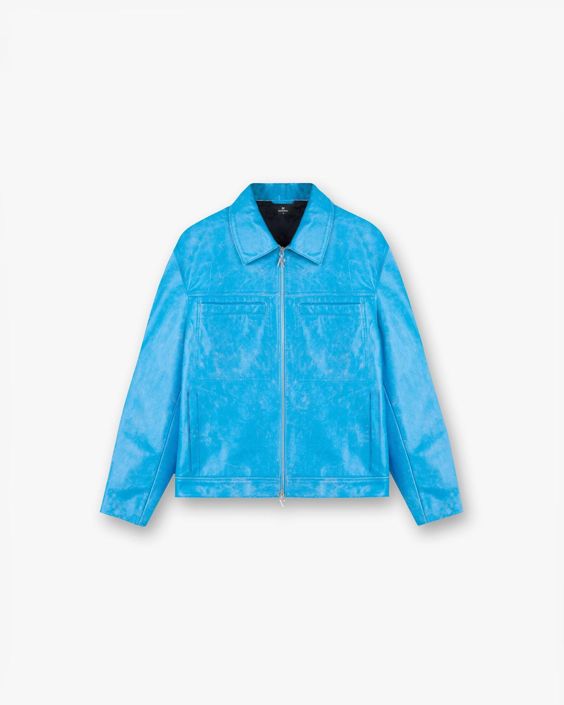 Distressed Leather Smart Jacket - Bleu Électrique