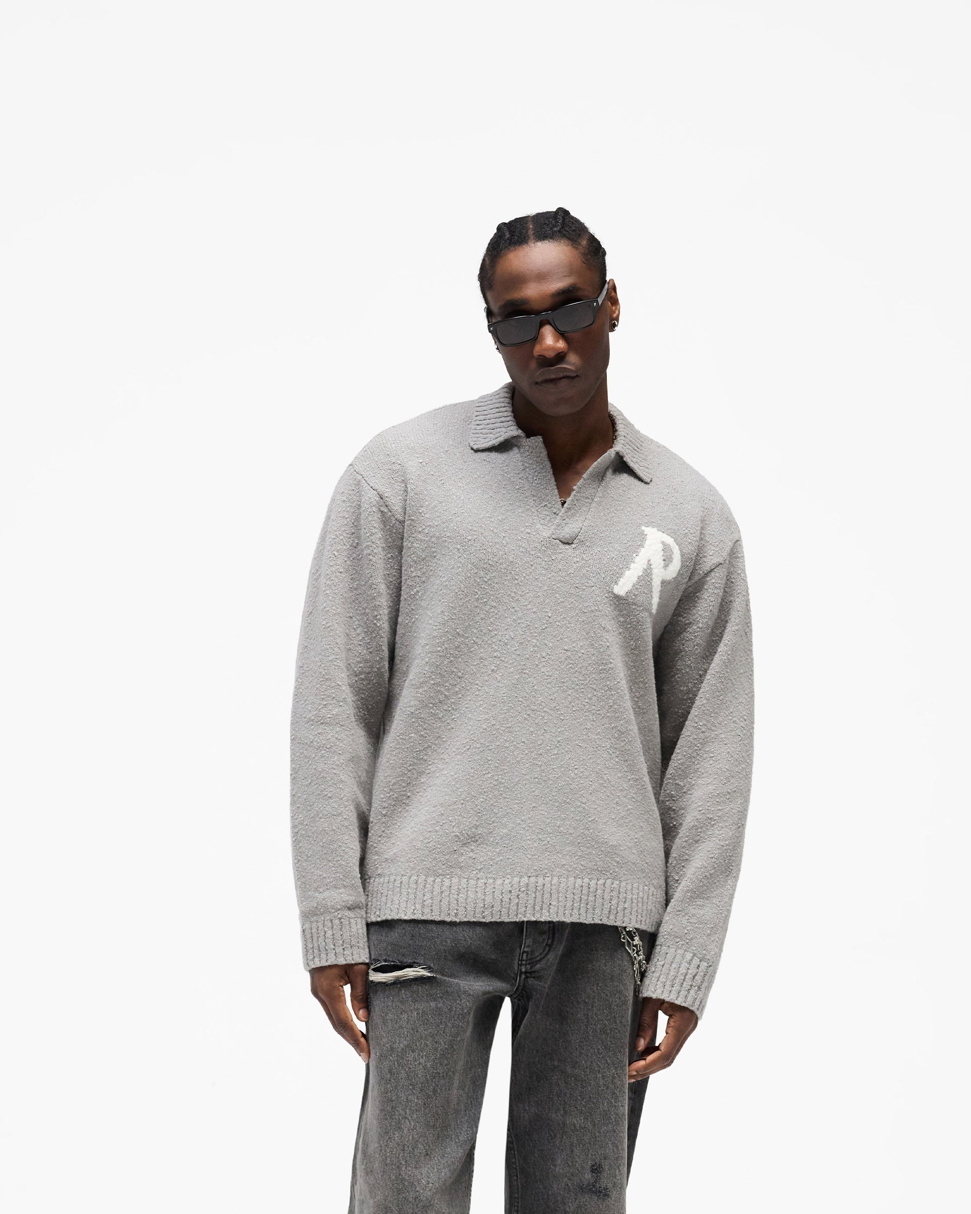 Knitted Boucle Polo - Grey