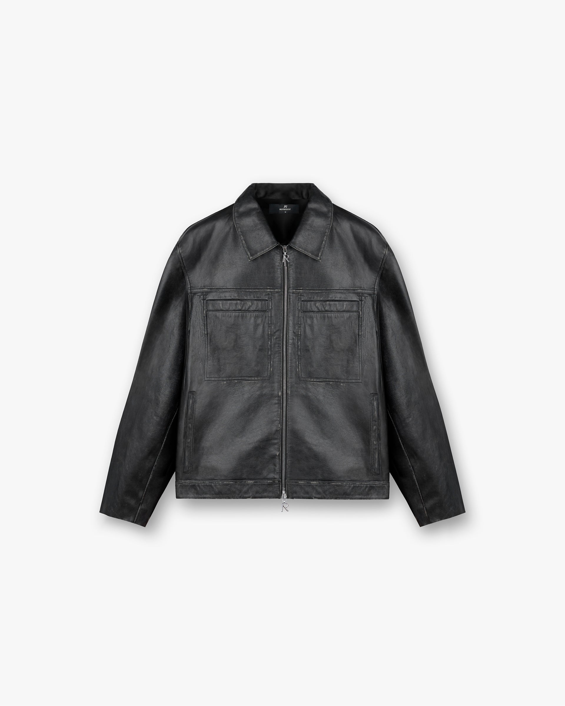 Distressed Leather Smart Jacket - Schwarz