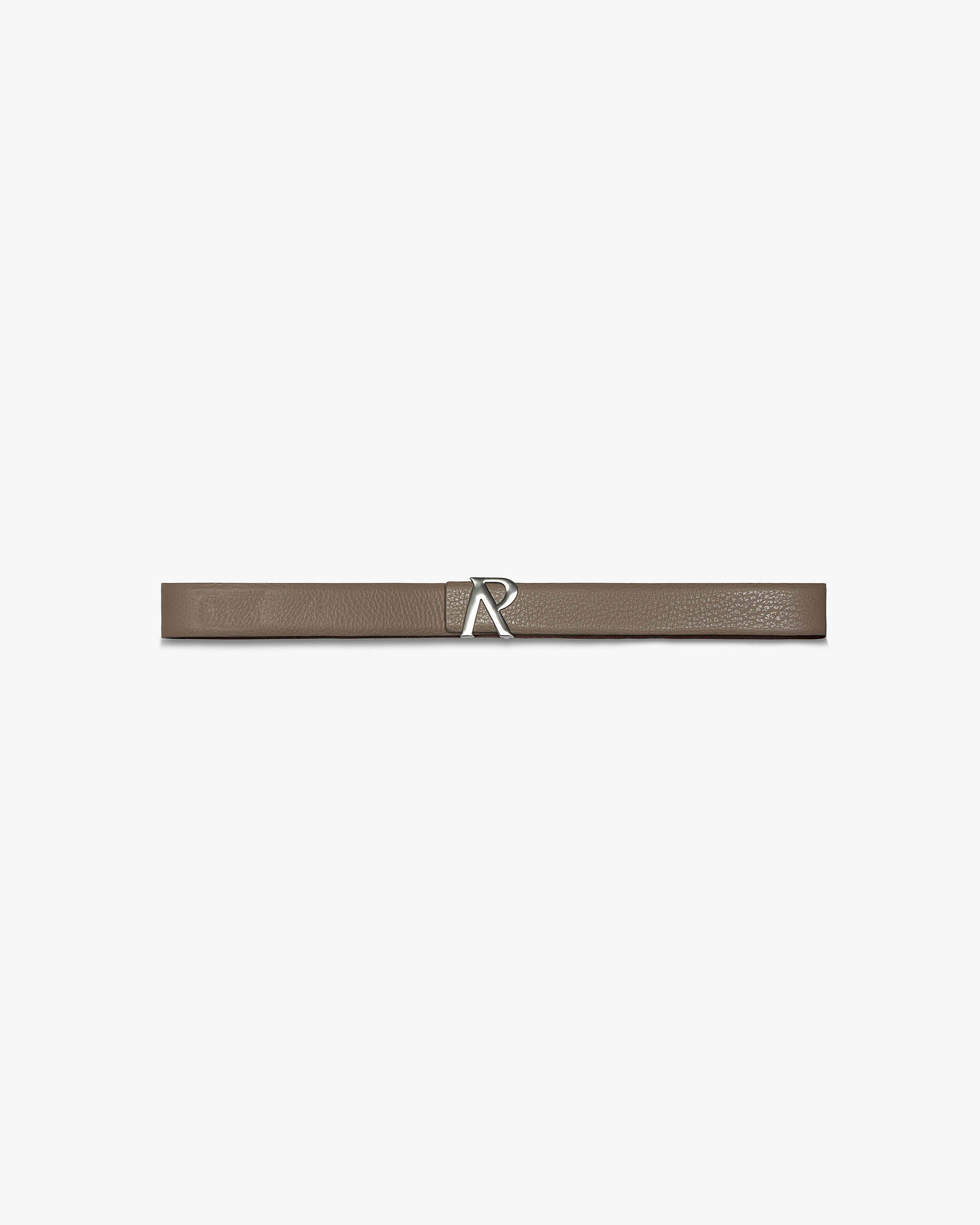 Initial Tumbled Leather Belt - Mushroom