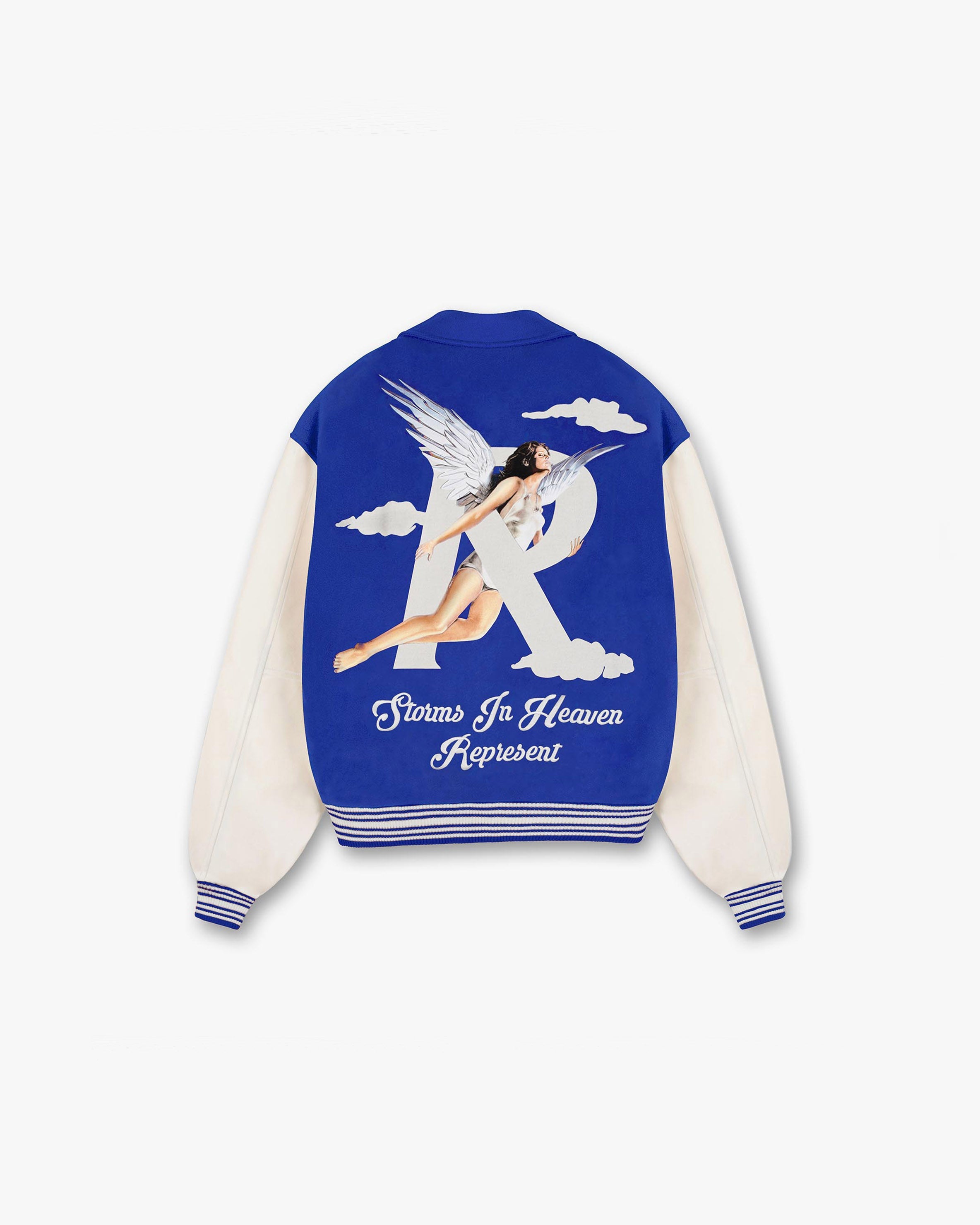 Storms In Heaven Varsity Jacket | Cobalt Outerwear SS23 | Represent Clo