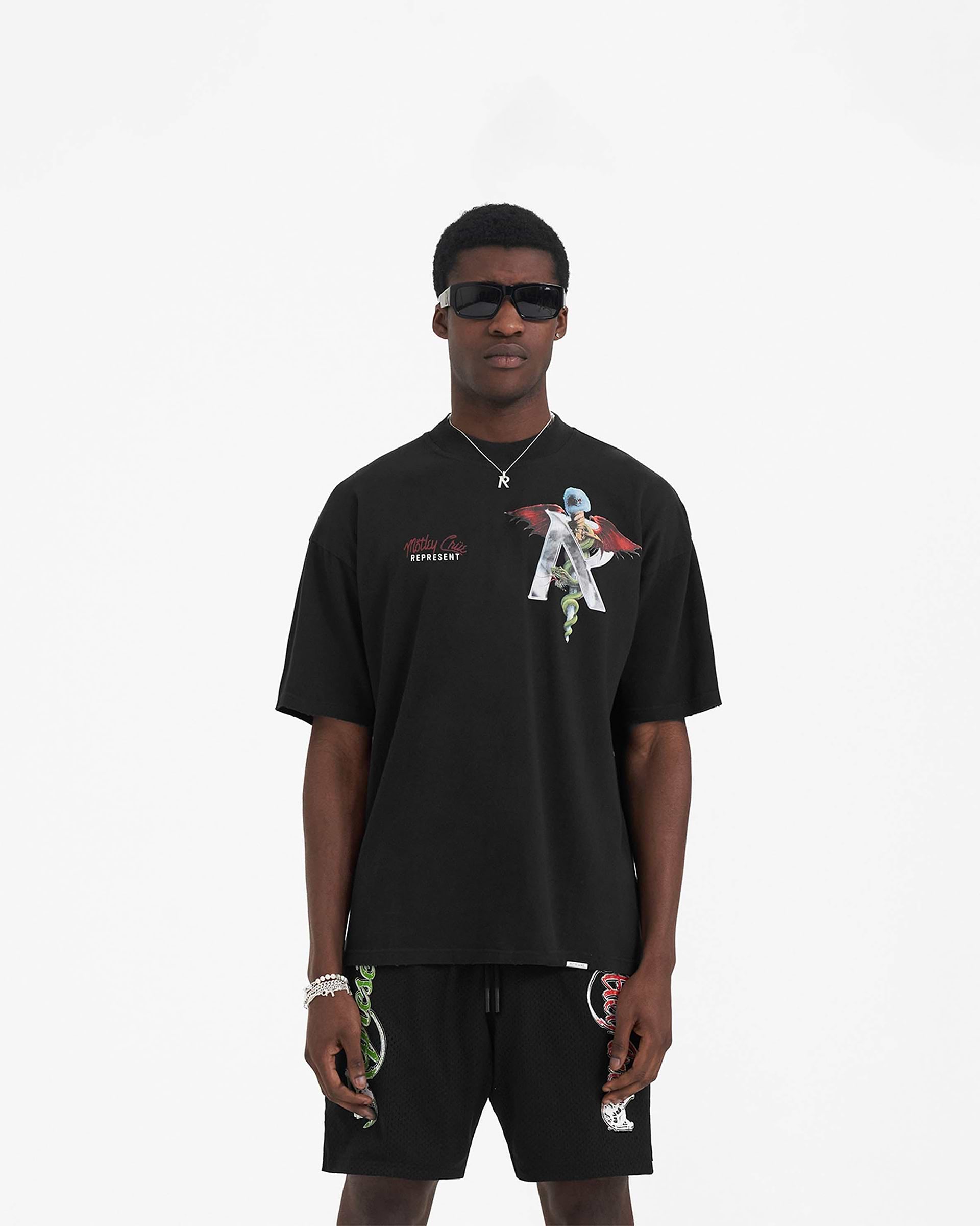 Represent x Mötley Crüe™️ Initial T-Shirt - Off Black