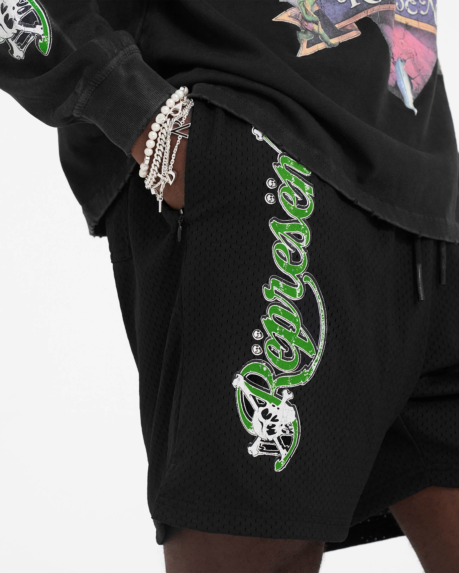 Represent x Mötley Crüe™️ Logo Mesh Shorts - Jet Black