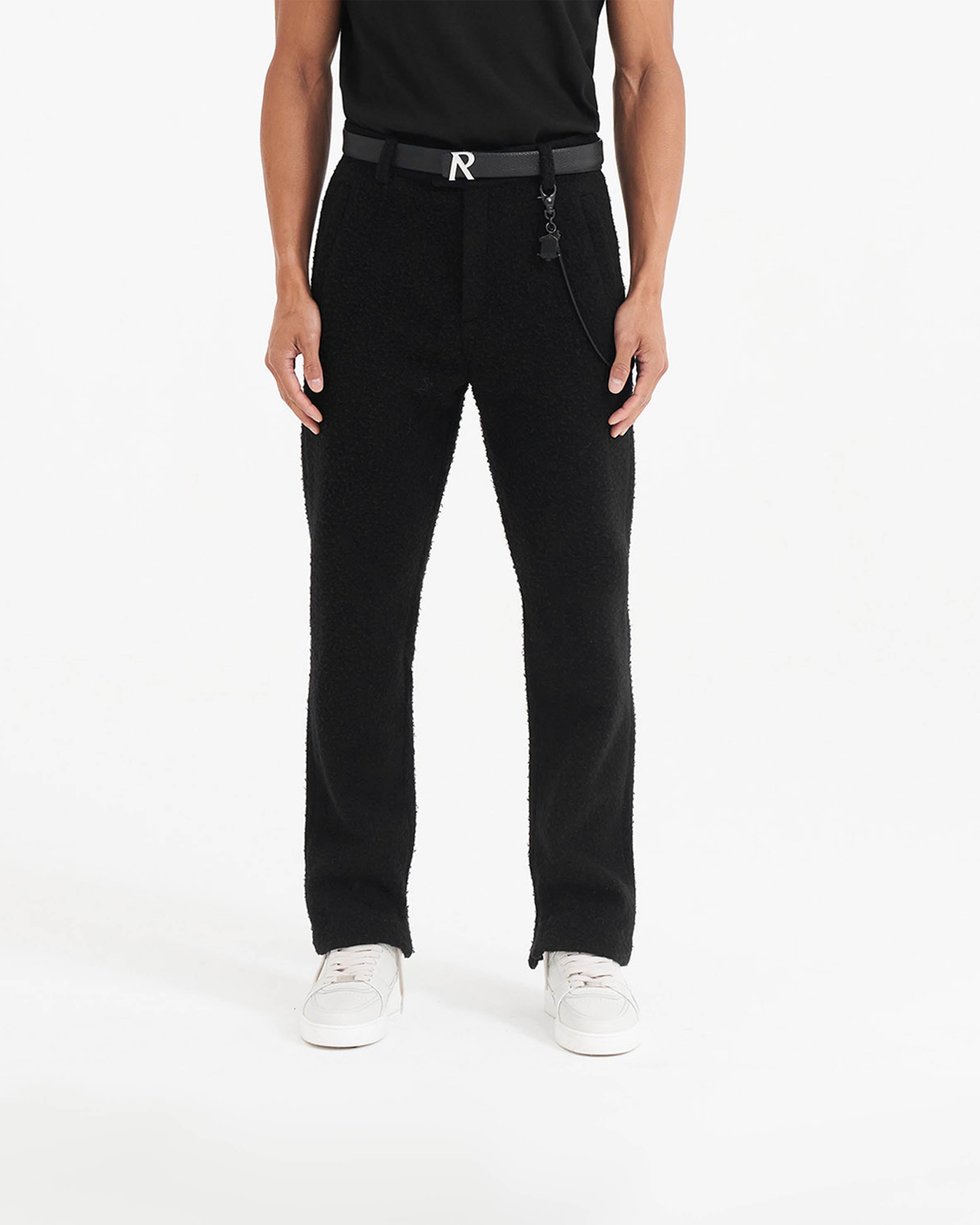 Napoli Slim Fit Black Textured Flat Front Wool Dress Pants | The Suit Depot