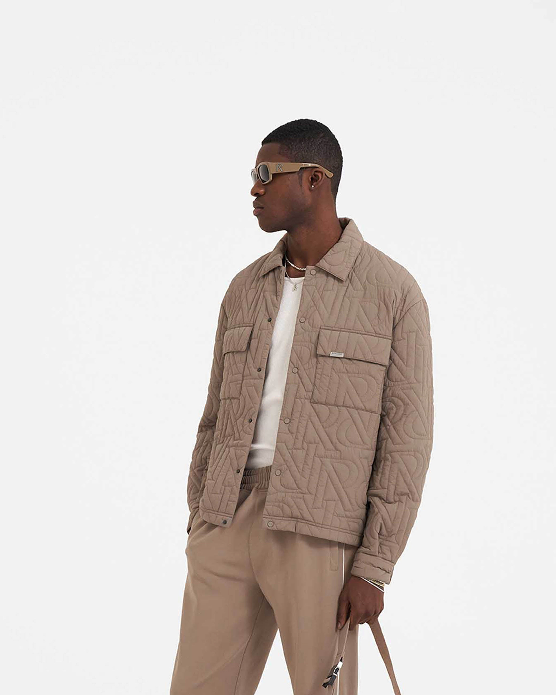 Initial Quilted Overshirt - Mushroom