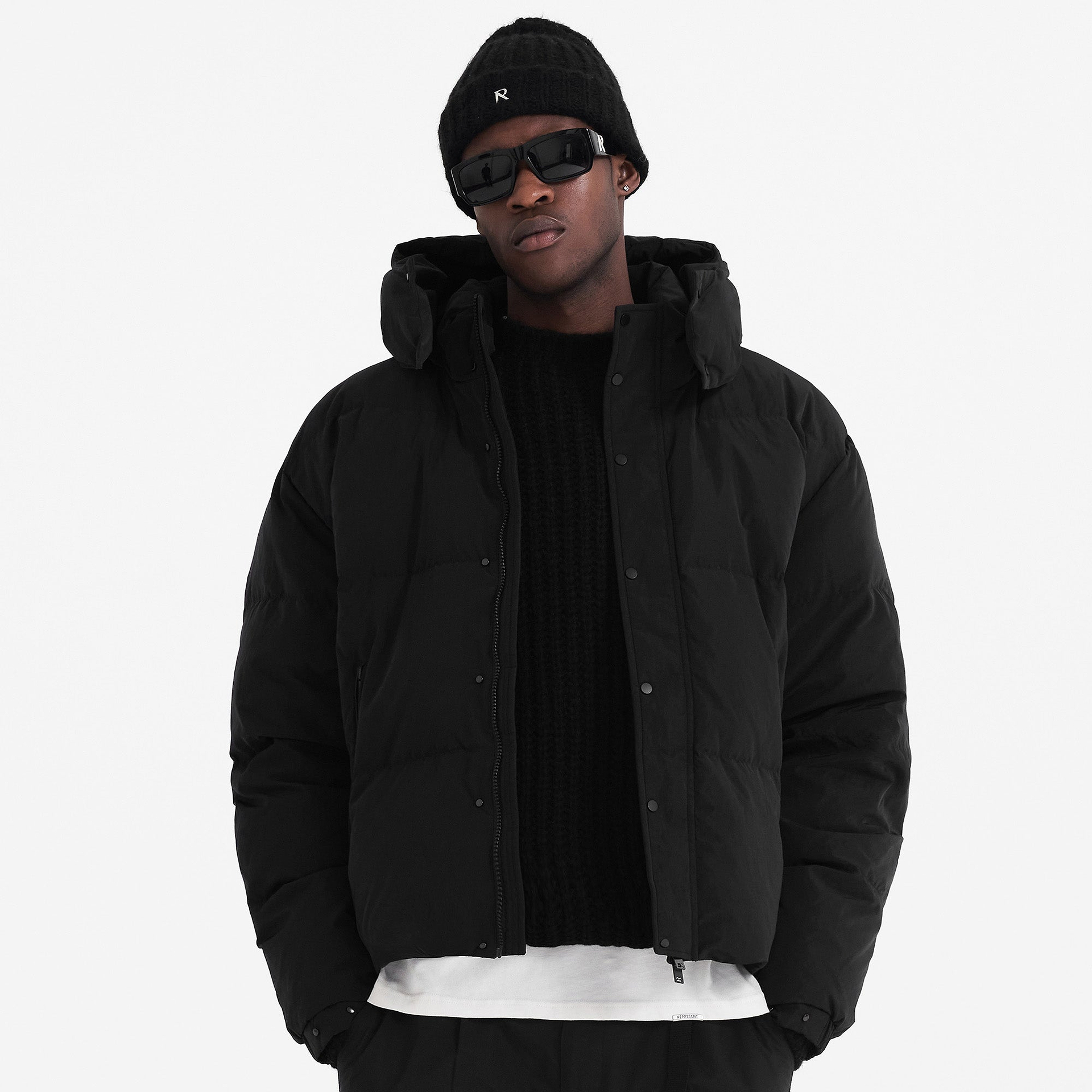 Initial Hooded Puffer - Black