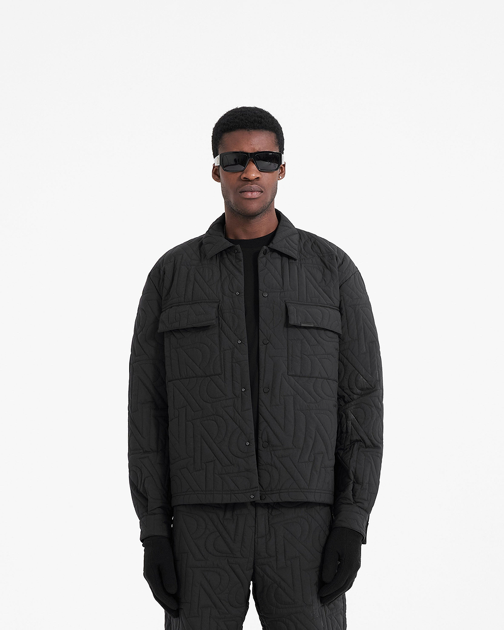 Initial Quilted Overshirt - Black