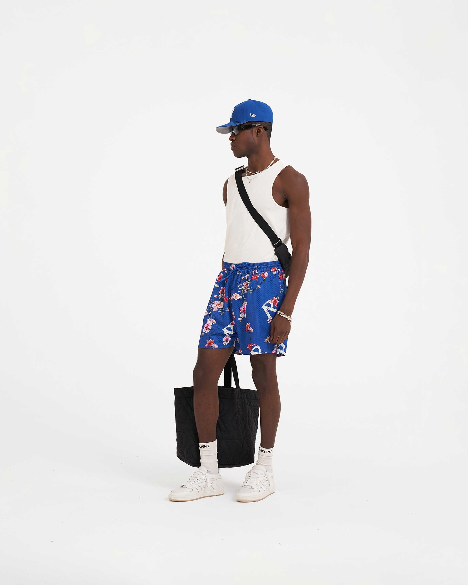 Floral Mesh Shorts - Cobalt