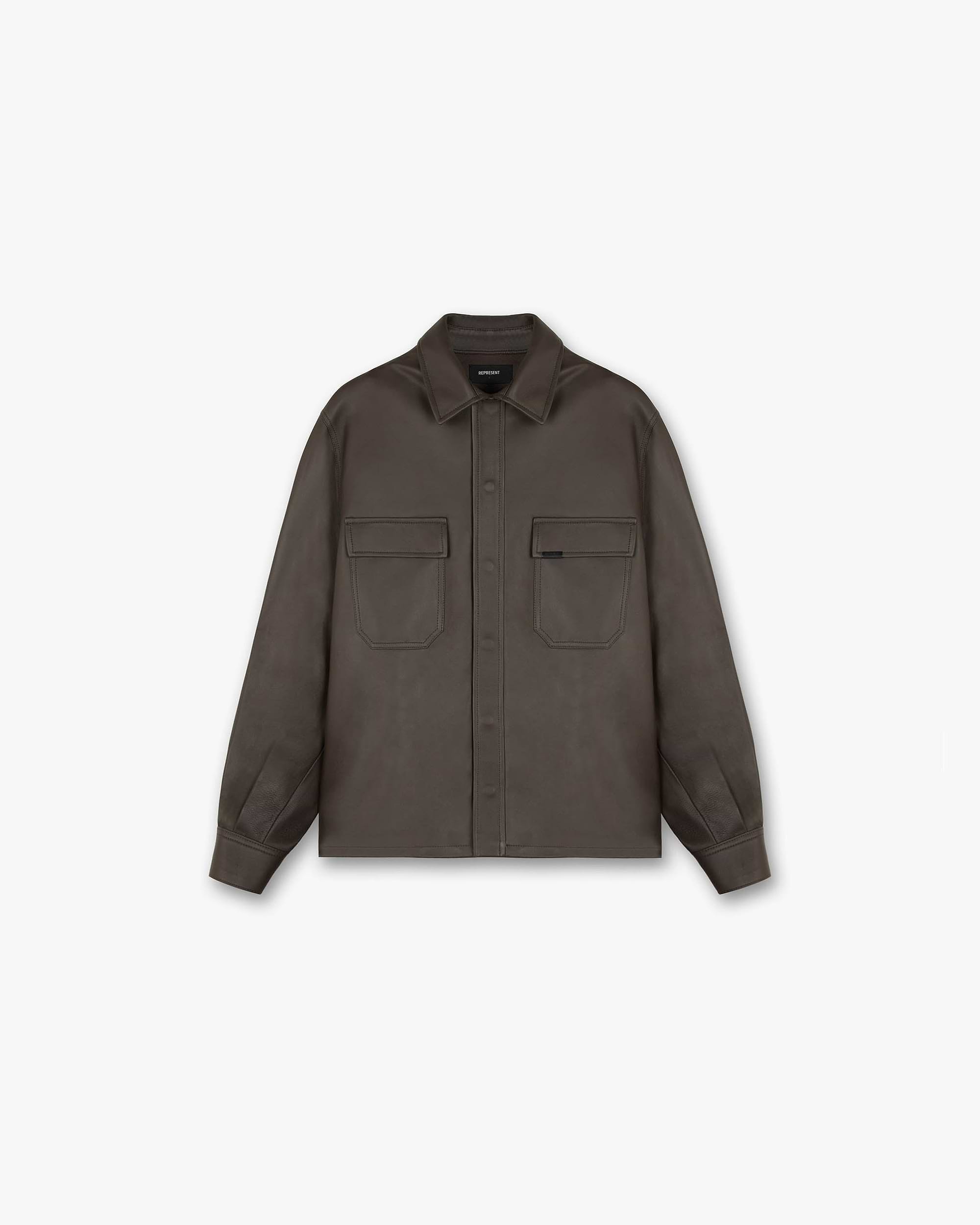 Leather Overshirt | Dark Oak Shirts FW22 | Represent Clo