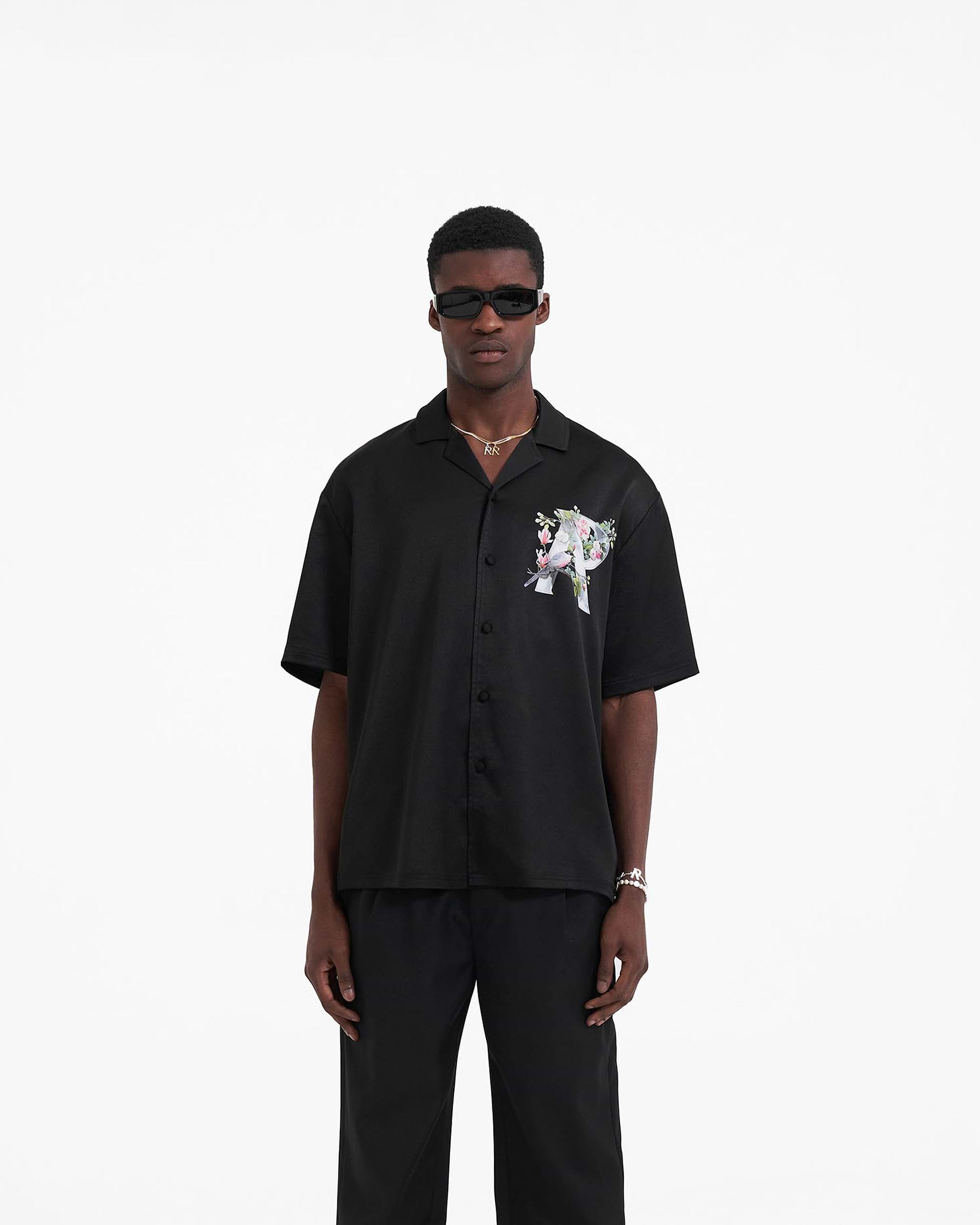 Floral Initial Shirt | Black Shirts SC23 | Represent Clo
