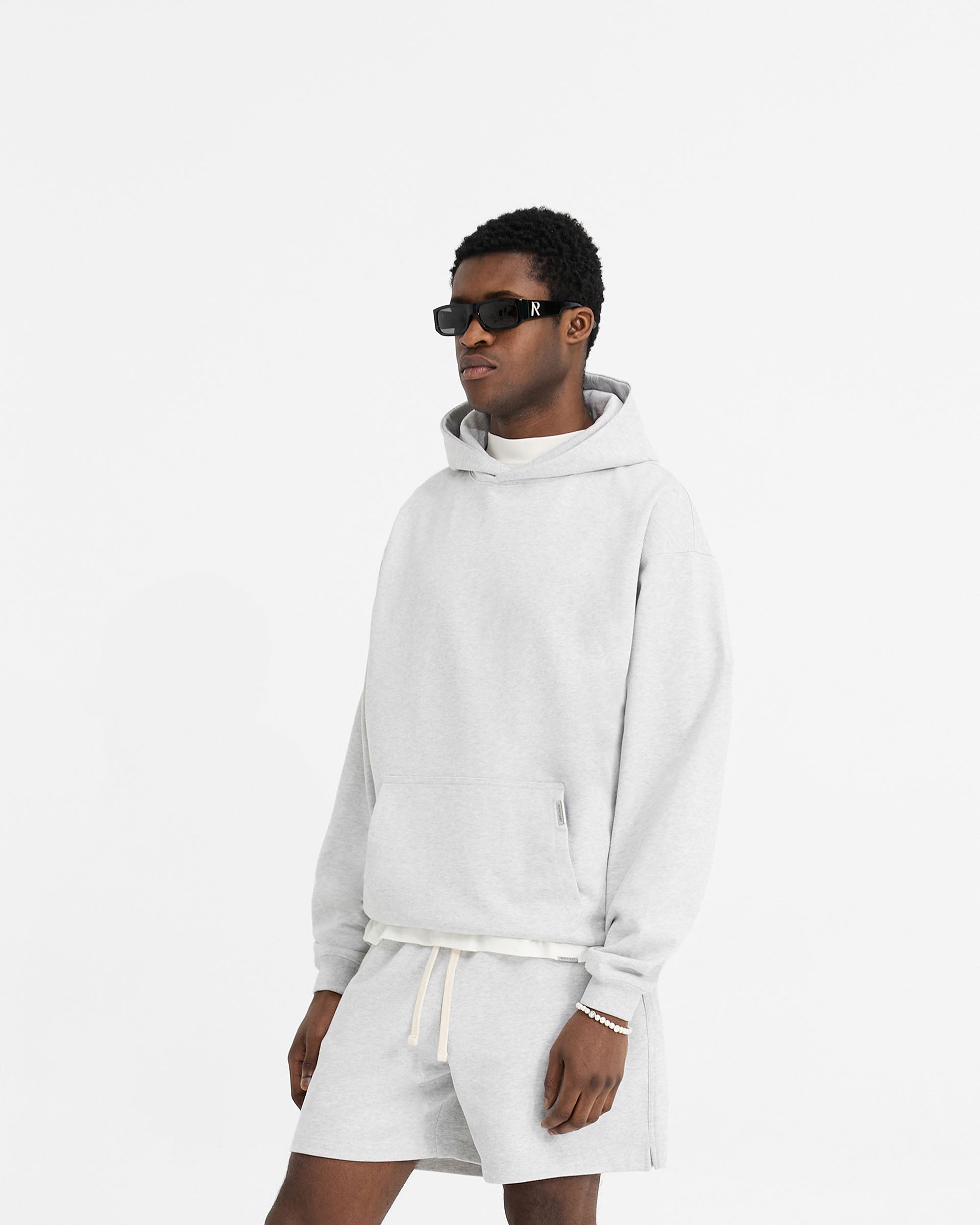 Übergroßer Hoodie mit Initialen-Print - Eisgrau meliert
