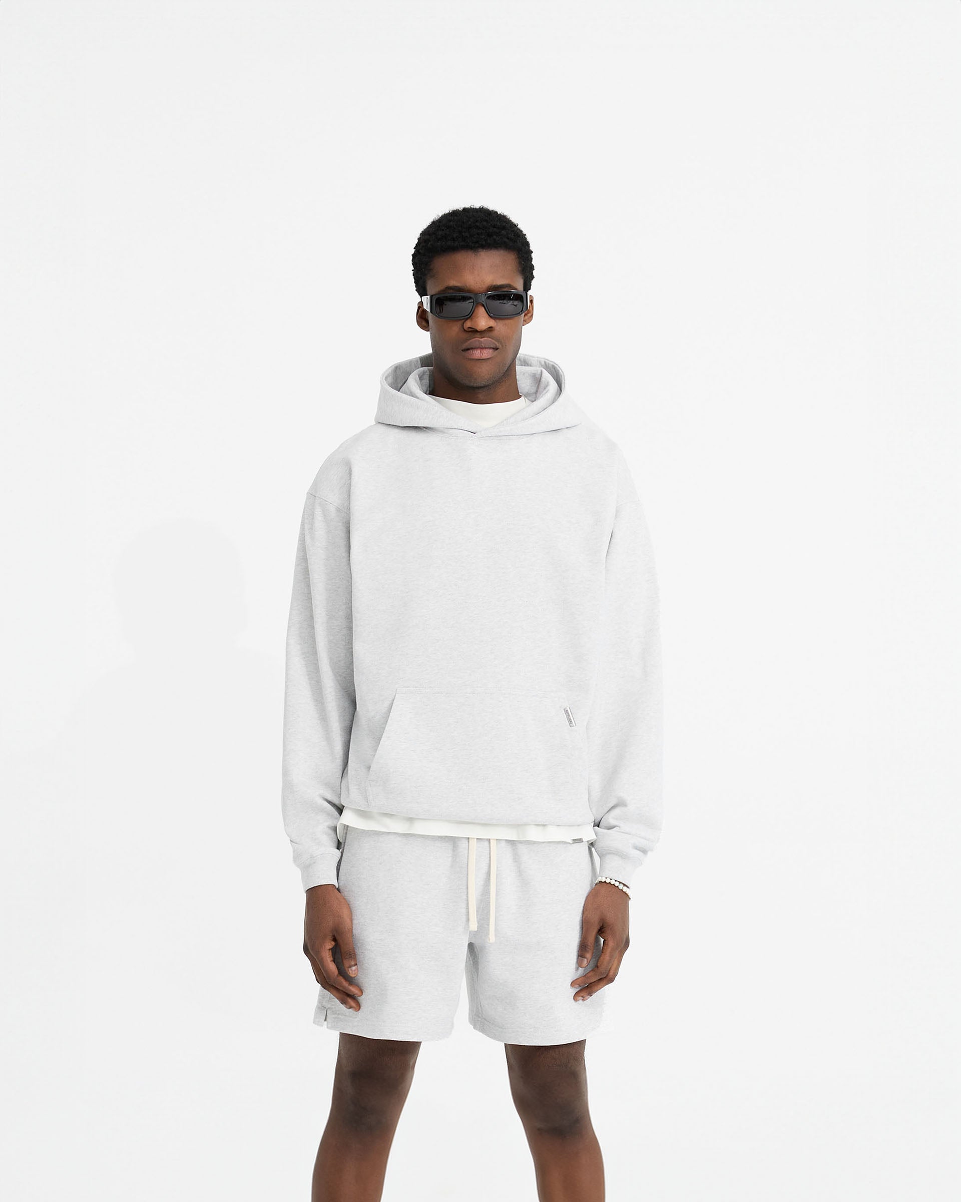 Übergroßer Hoodie mit Initialen-Print - Eisgrau meliert
