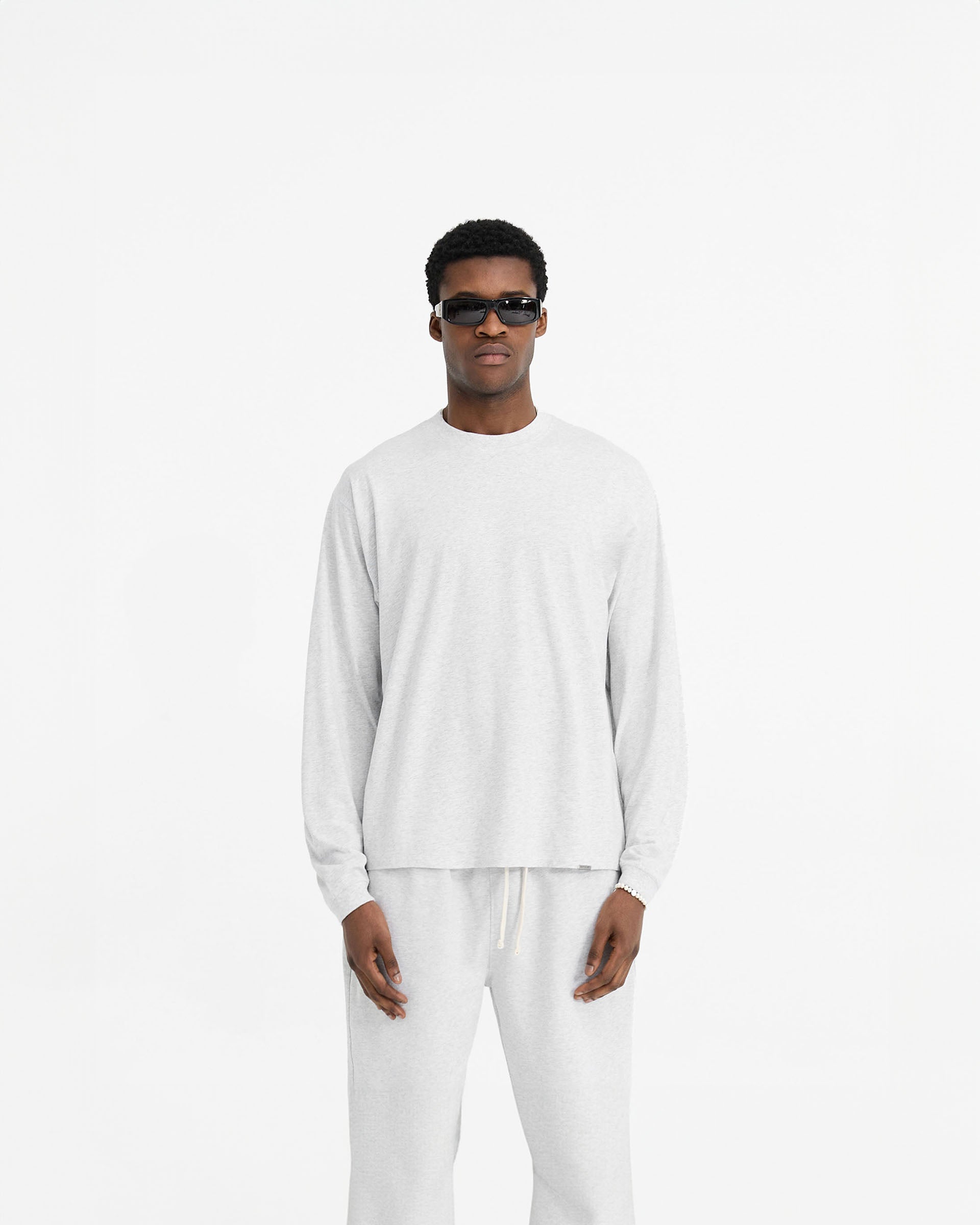 Langarm-T-Shirt mit Initialen-Motiv – Eisgrau meliert