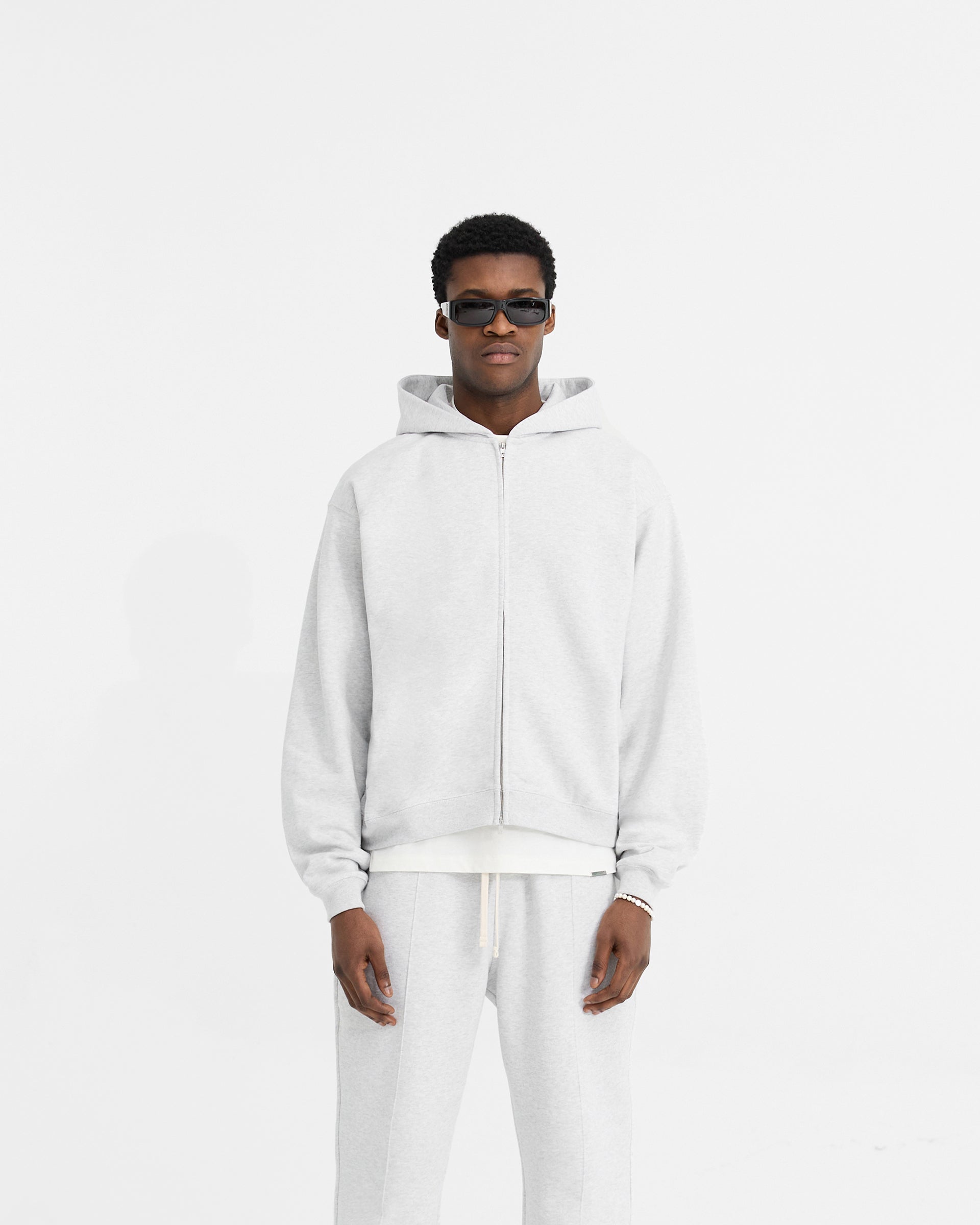 Übergroßer Kapuzenpullover mit Reißverschluss „Initial“ - Eisgrau meliert